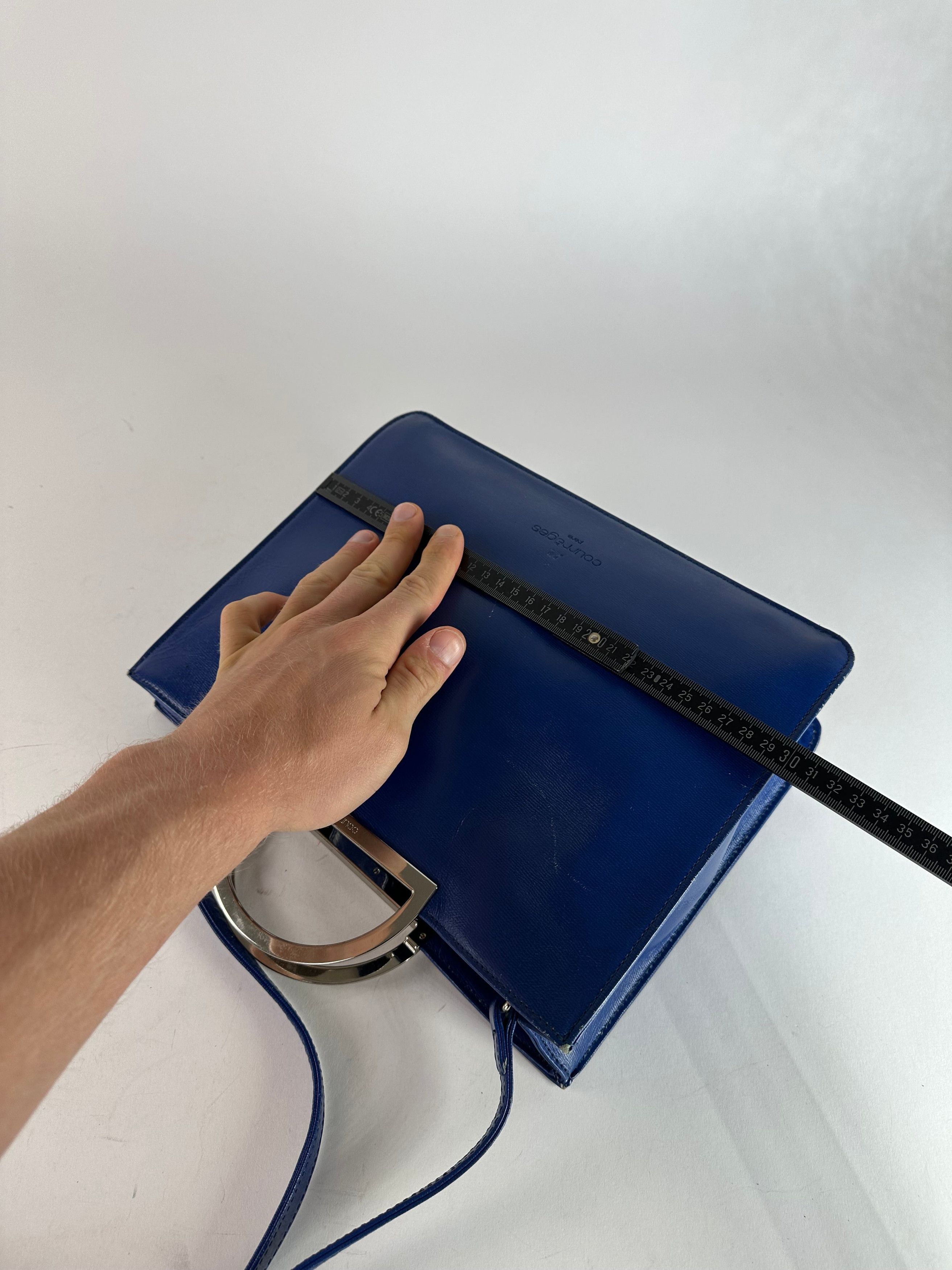 Courreges Vintage 2Way Leather Handbag Blue Size ONE SIZE - 11 Thumbnail