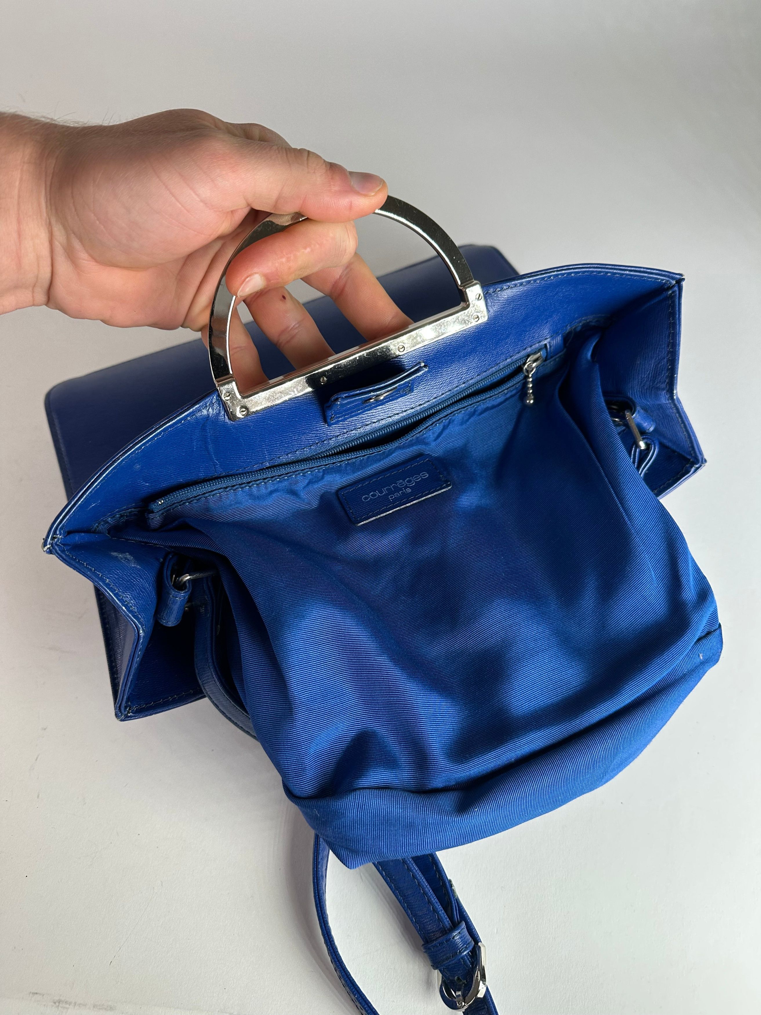 Courreges Vintage 2Way Leather Handbag Blue Size ONE SIZE - 3 Thumbnail