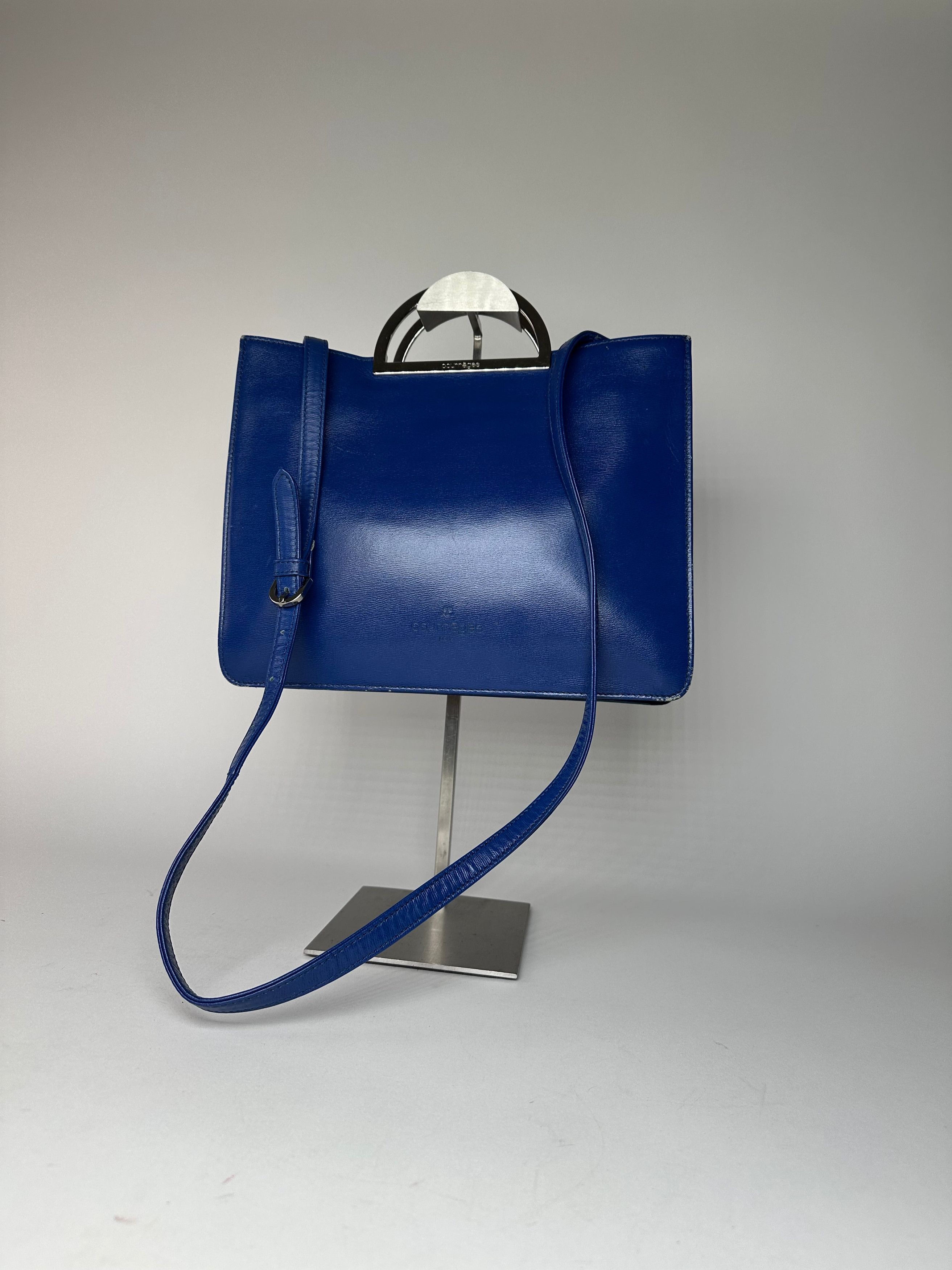 Courreges Vintage 2Way Leather Handbag Blue Size ONE SIZE - 7 Thumbnail