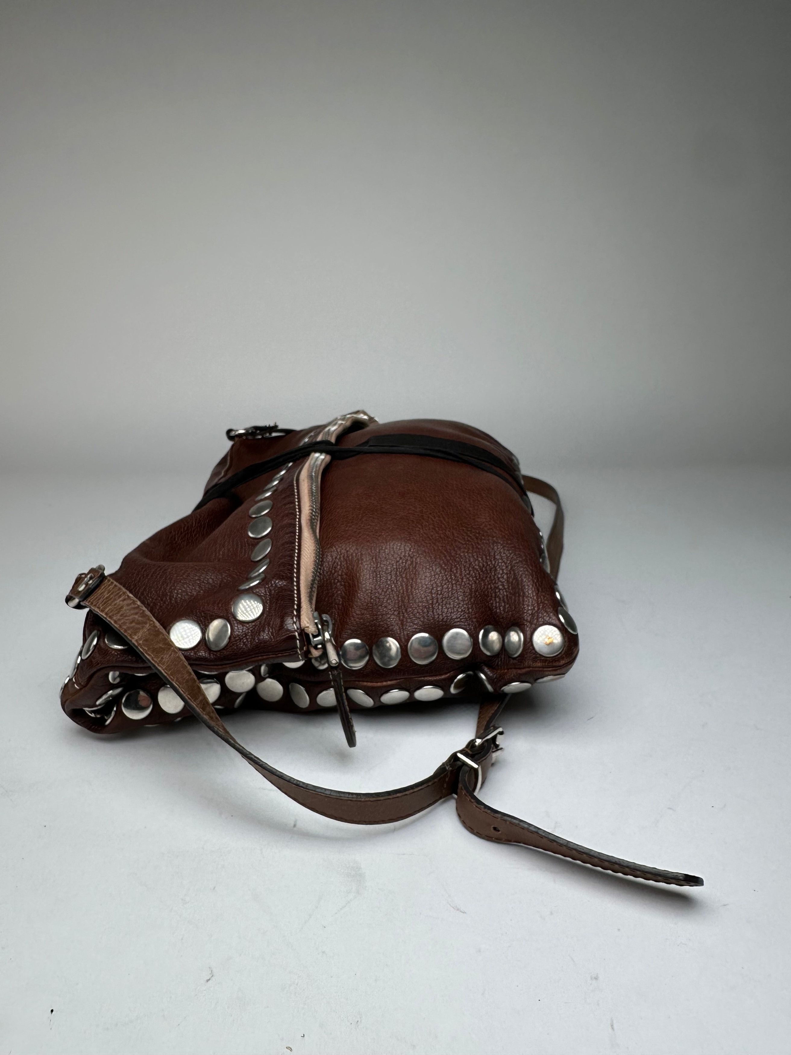 Marni Vintage Studded Leather Shoulder Bag Brown Size ONE SIZE - 8 Thumbnail
