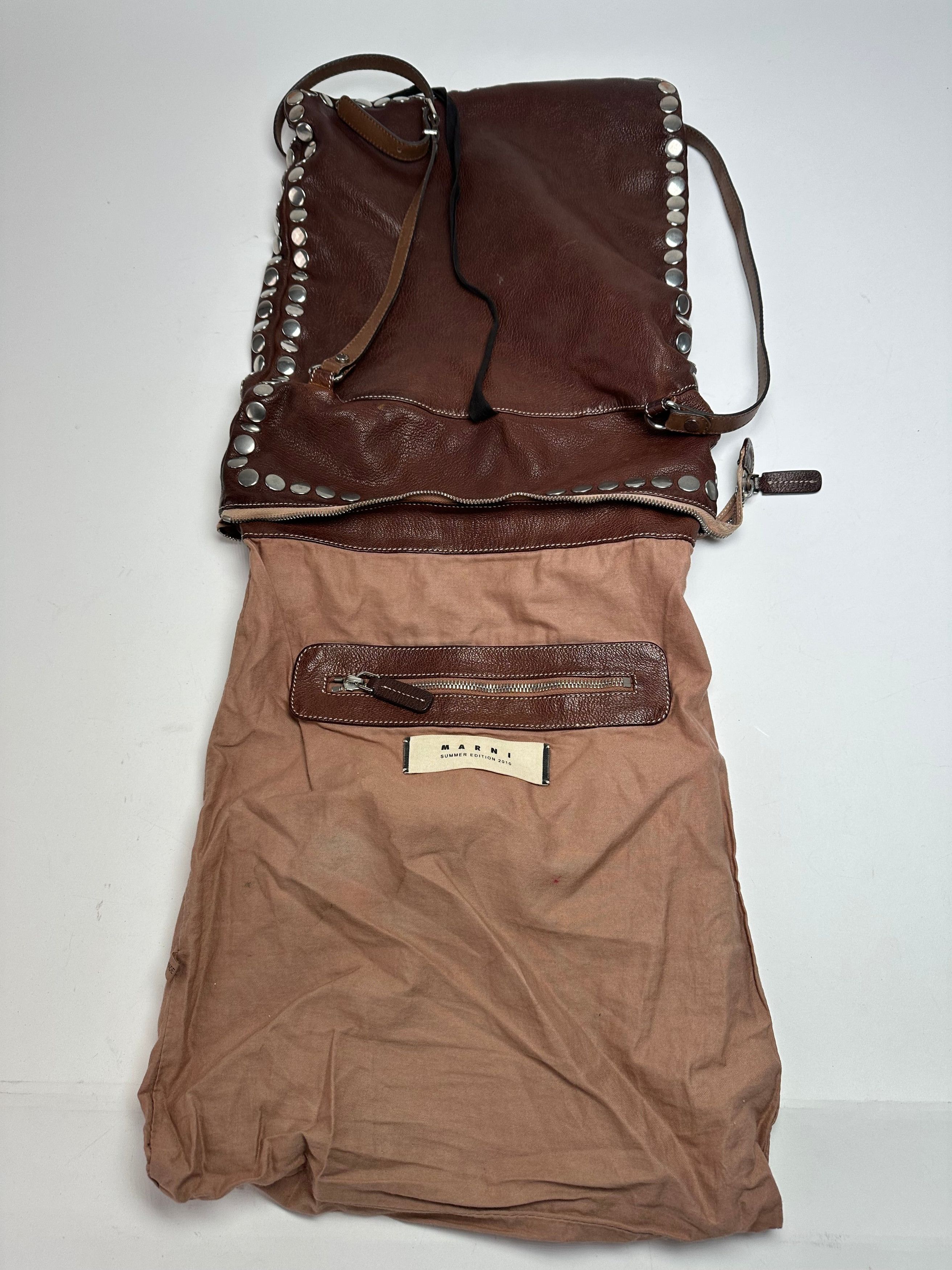 Marni Vintage Studded Leather Shoulder Bag Brown Size ONE SIZE - 3 Thumbnail
