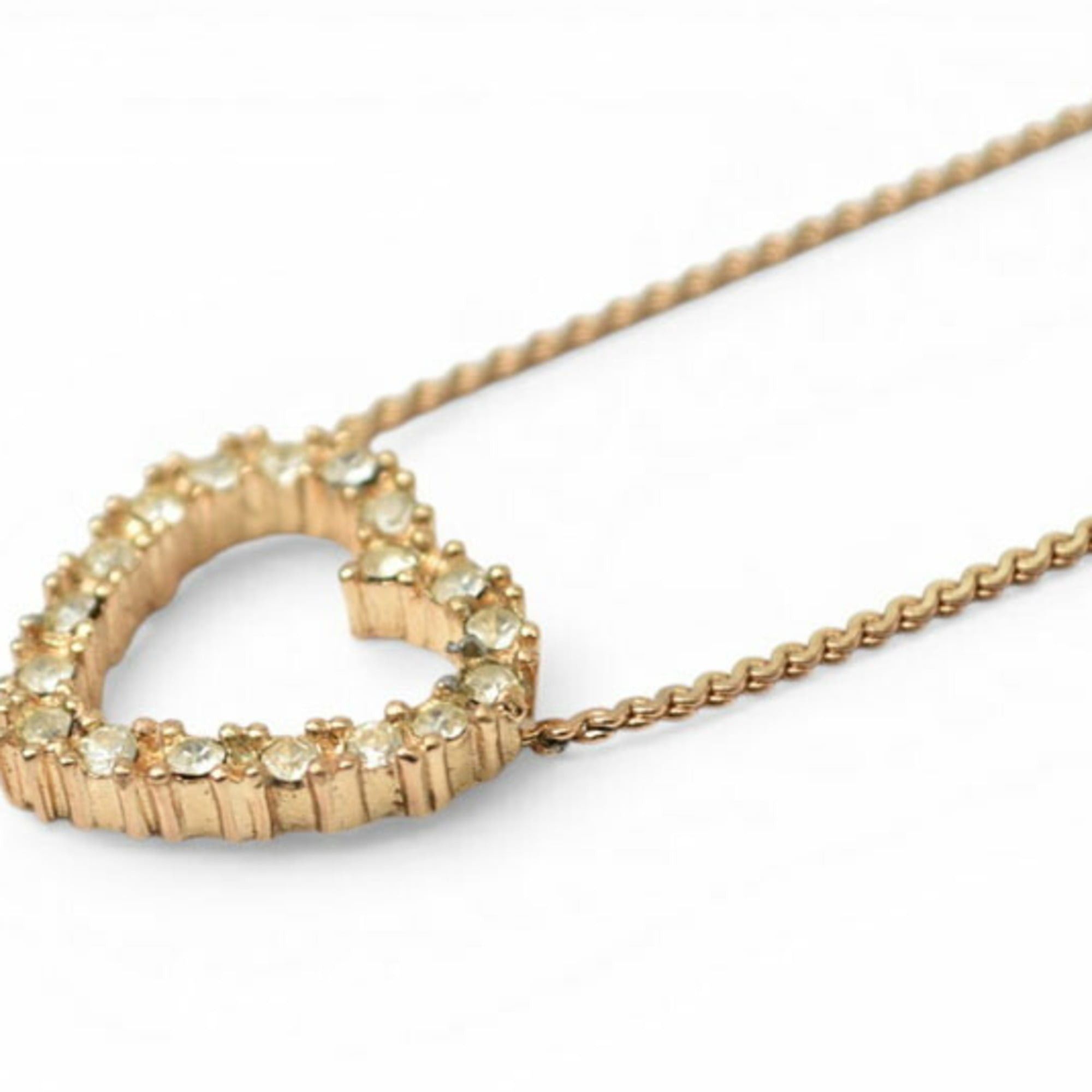 Dior Christian Dior Necklace Pendant, Heart Motif, Rhinestone, Gold Size ONE SIZE - 7 Thumbnail