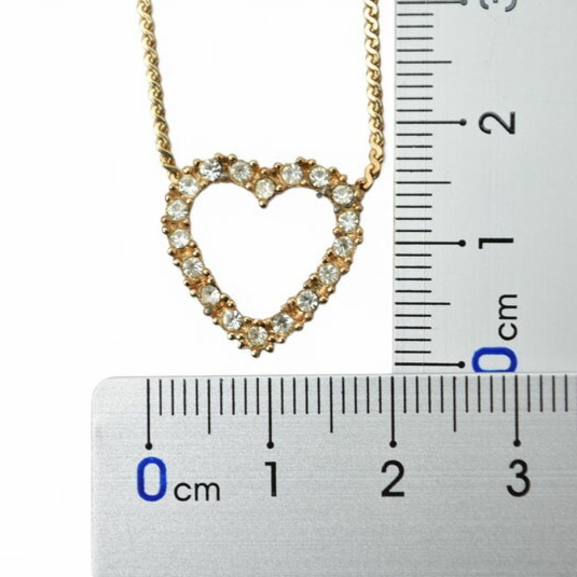 Dior Christian Dior Necklace Pendant, Heart Motif, Rhinestone, Gold Size ONE SIZE - 6 Thumbnail