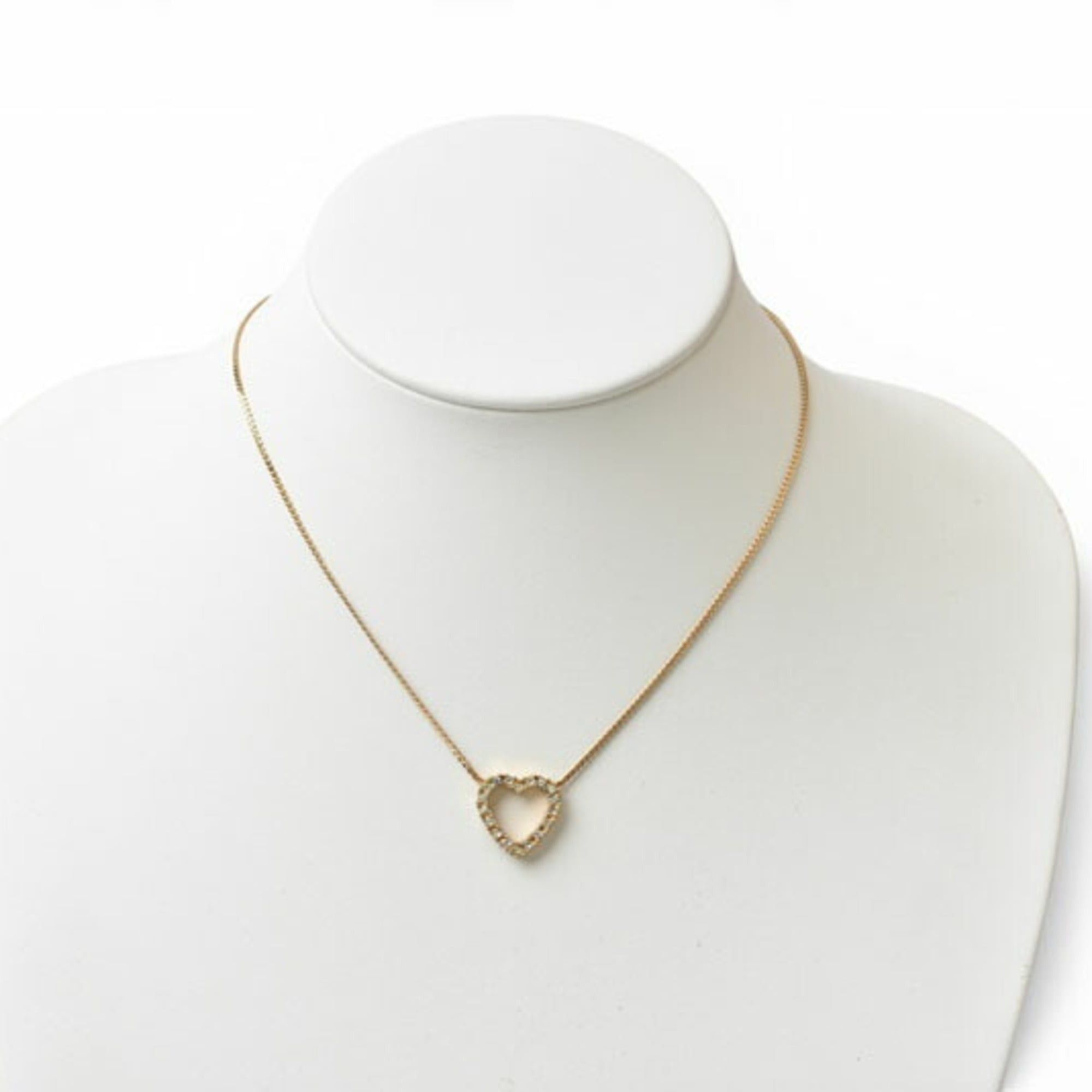 Dior Christian Dior Necklace Pendant, Heart Motif, Rhinestone, Gold Size ONE SIZE - 3 Thumbnail