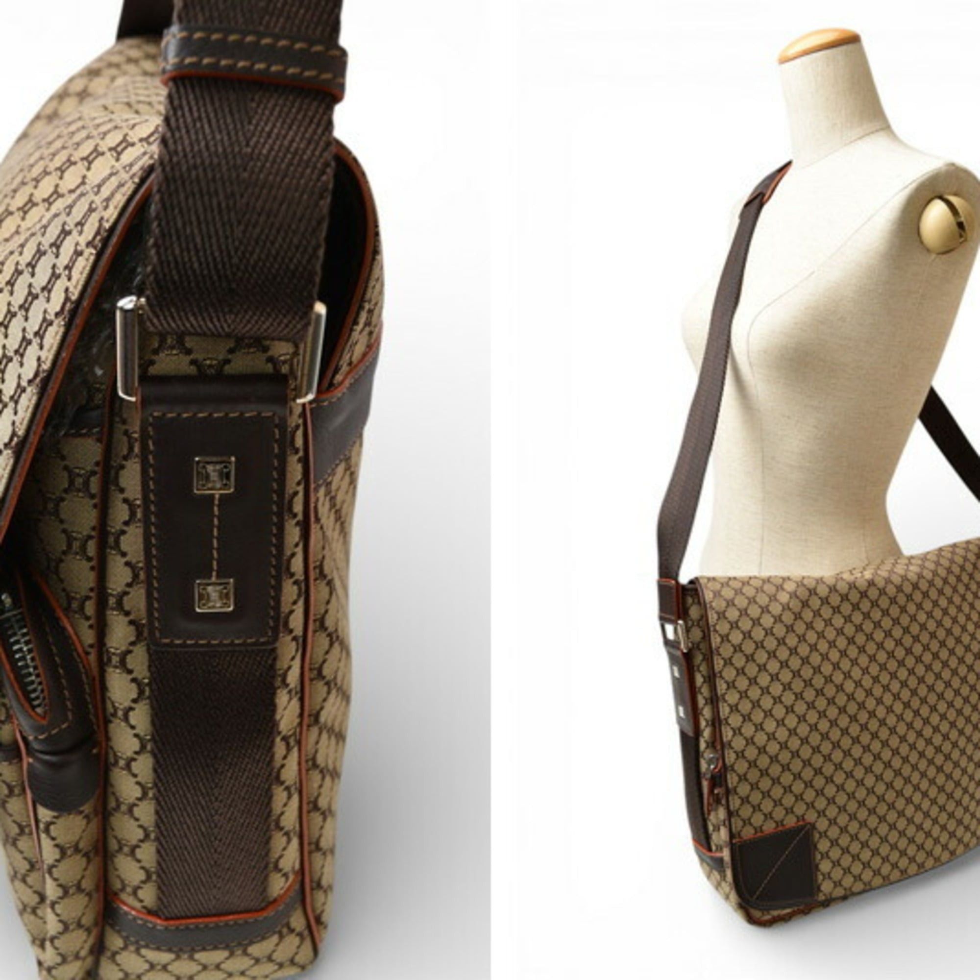 Celine Celine shoulder bag, CELINE Macadam pattern brown beige Size ONE SIZE - 3 Thumbnail