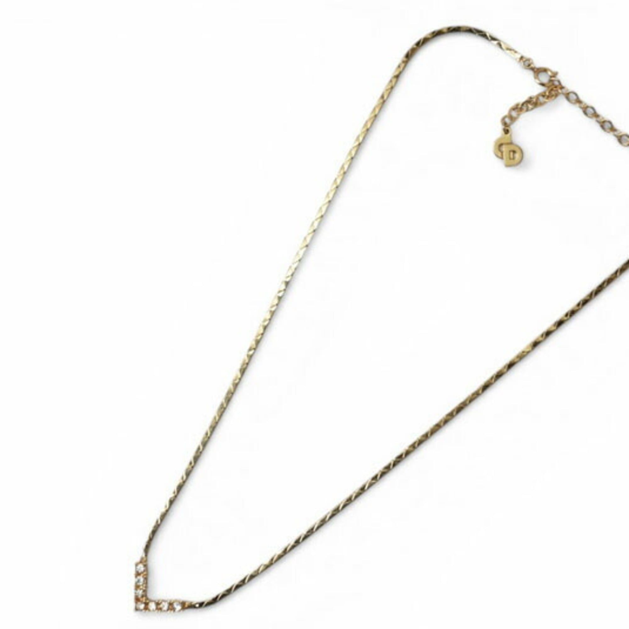 Dior Christian Dior necklace pendant, V-shaped, rhinestone, gold. Size ONE SIZE - 4 Thumbnail