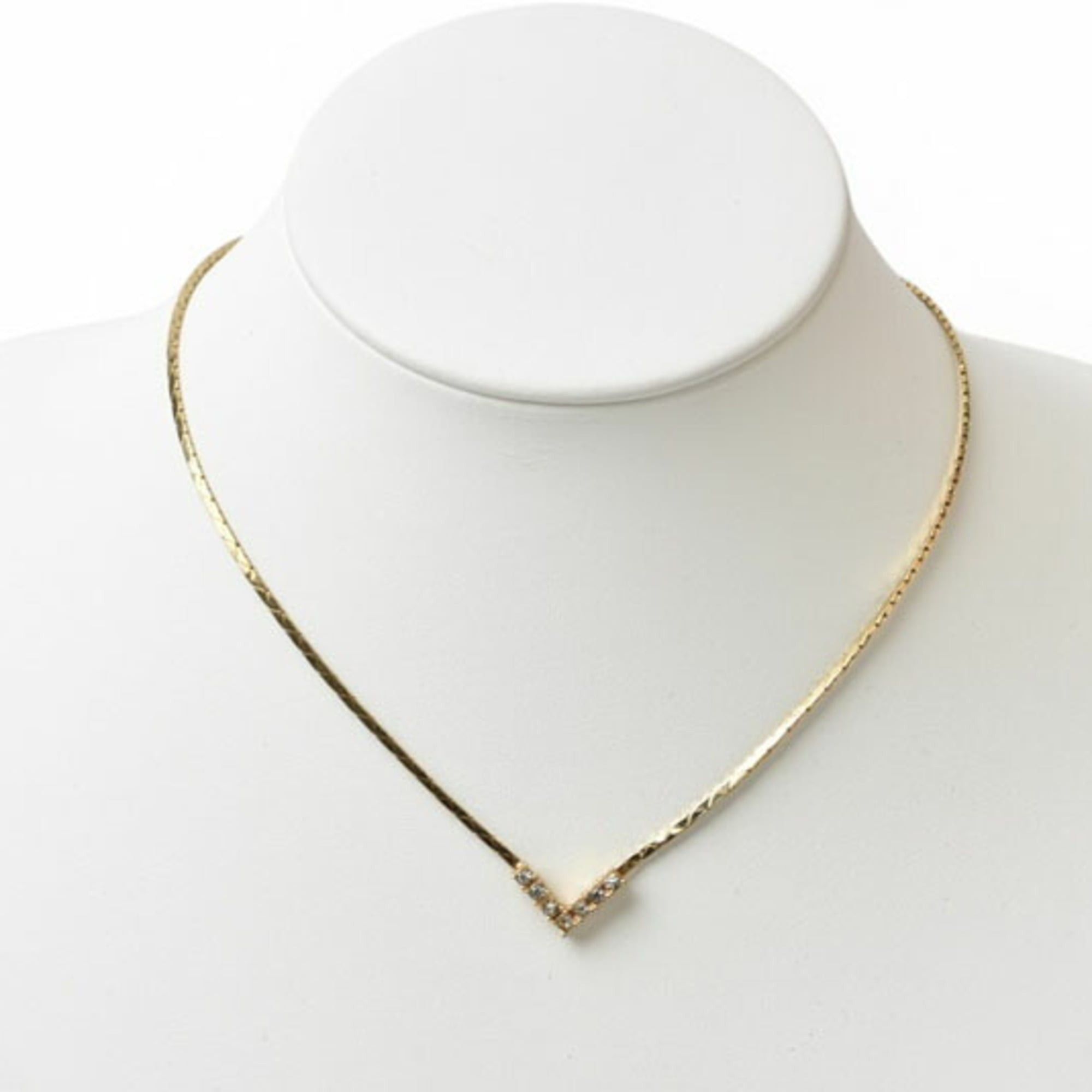 Dior Christian Dior necklace pendant, V-shaped, rhinestone, gold. Size ONE SIZE - 3 Thumbnail