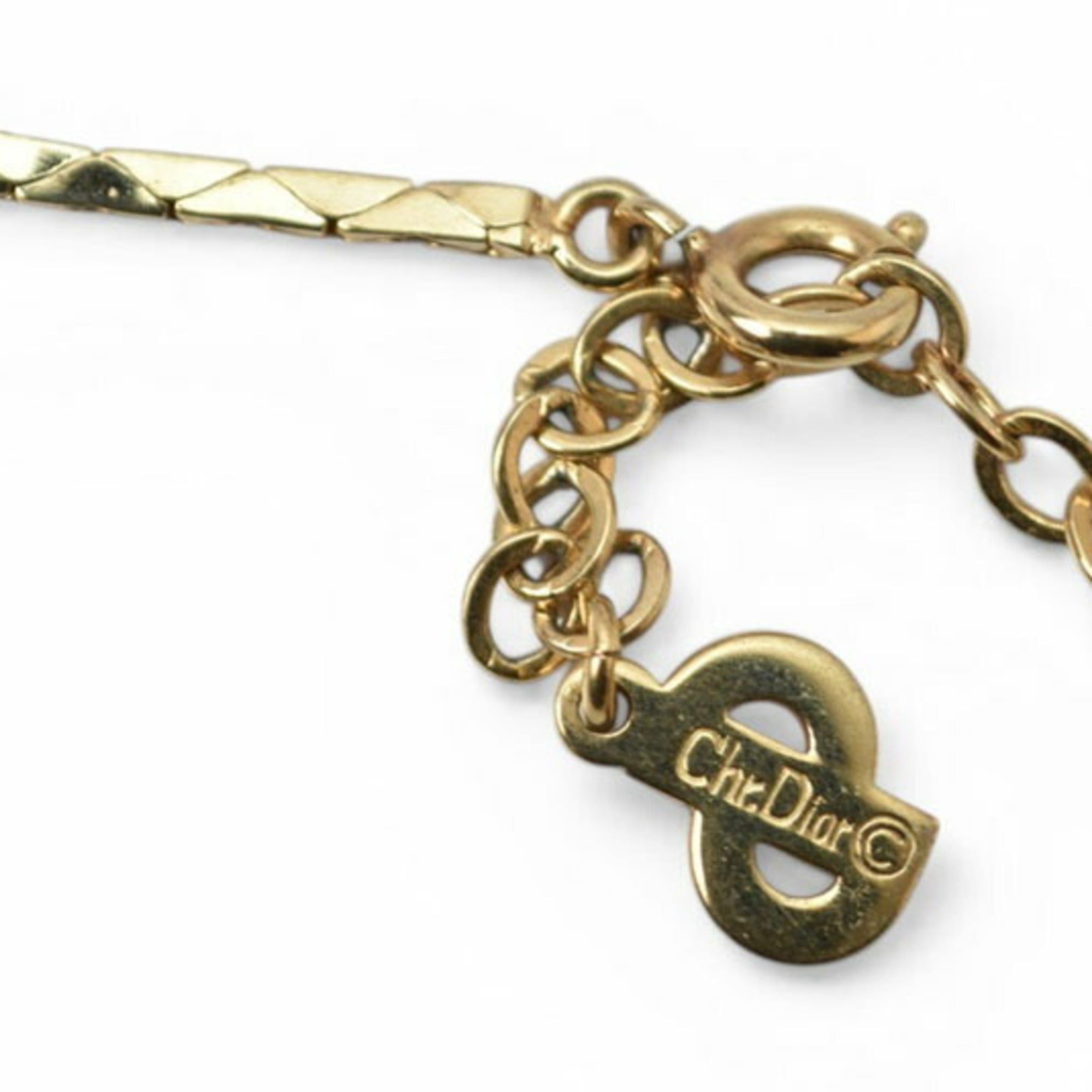 Dior Christian Dior necklace pendant, V-shaped, rhinestone, gold. Size ONE SIZE - 5 Thumbnail