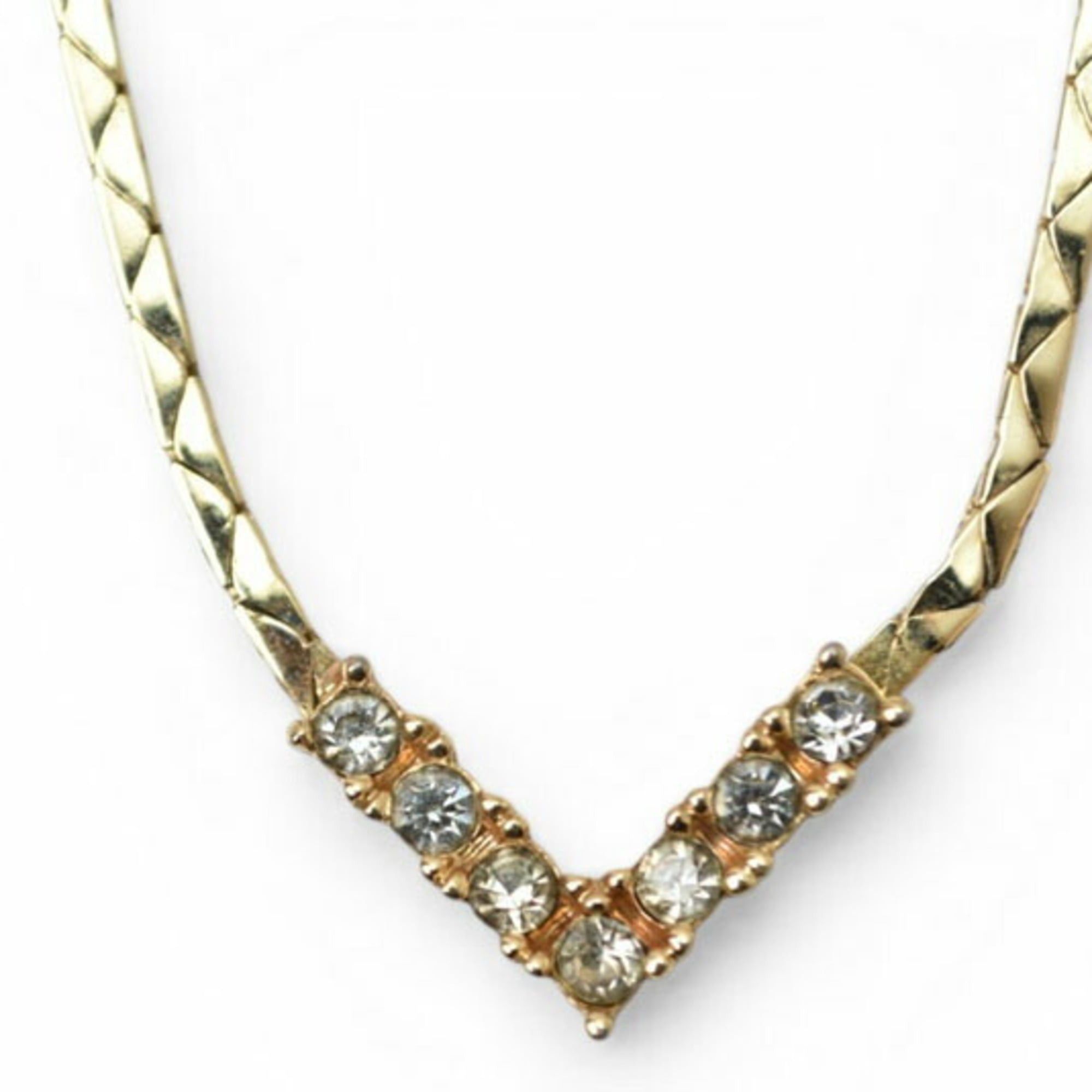 Dior Christian Dior necklace pendant, V-shaped, rhinestone, gold. Size ONE SIZE - 2 Thumbnail