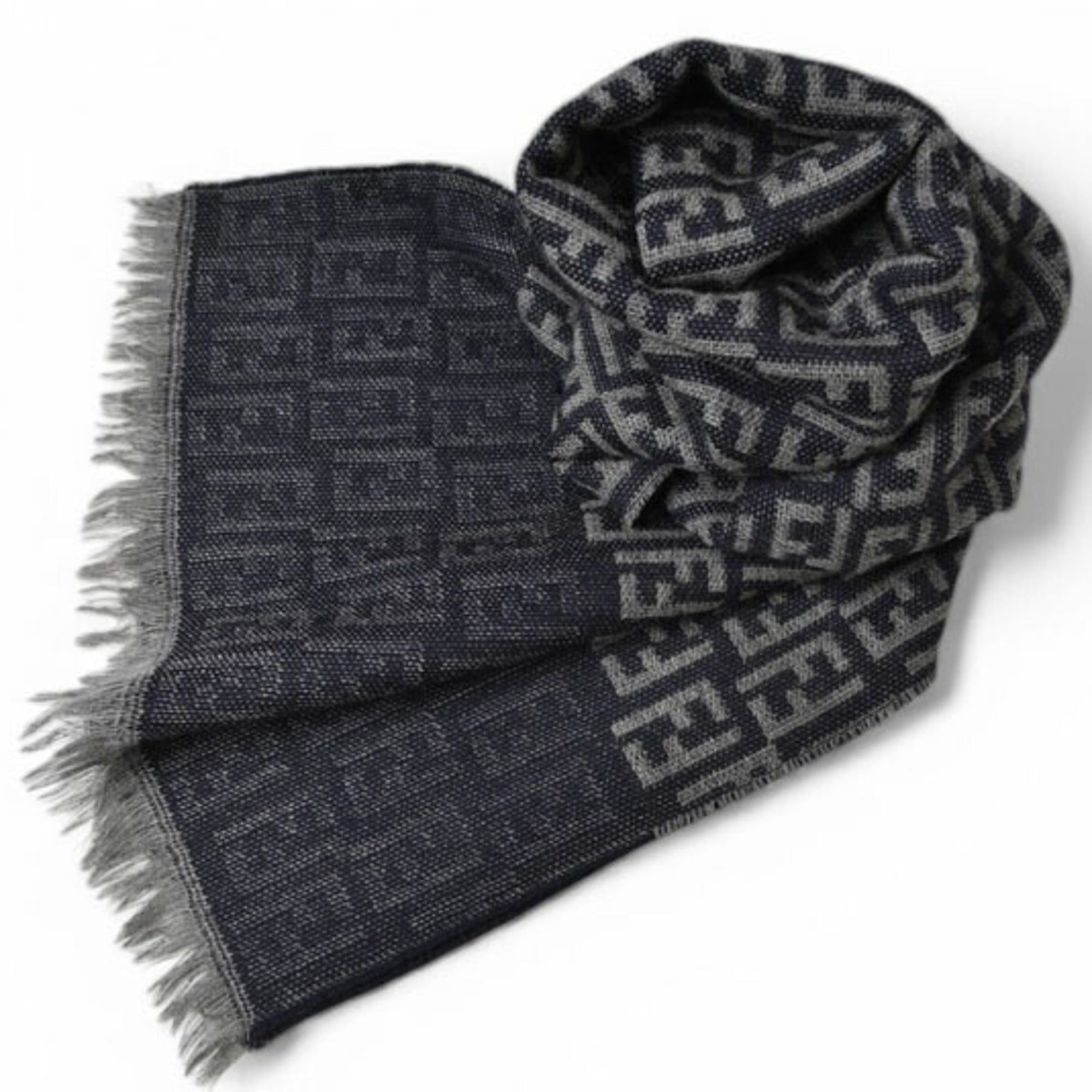 Fendi Fendi Scarf, Winter Reversible, 100% Wool, FF Zucca Pattern, Black/Gray Size ONE SIZE - 4 Thumbnail