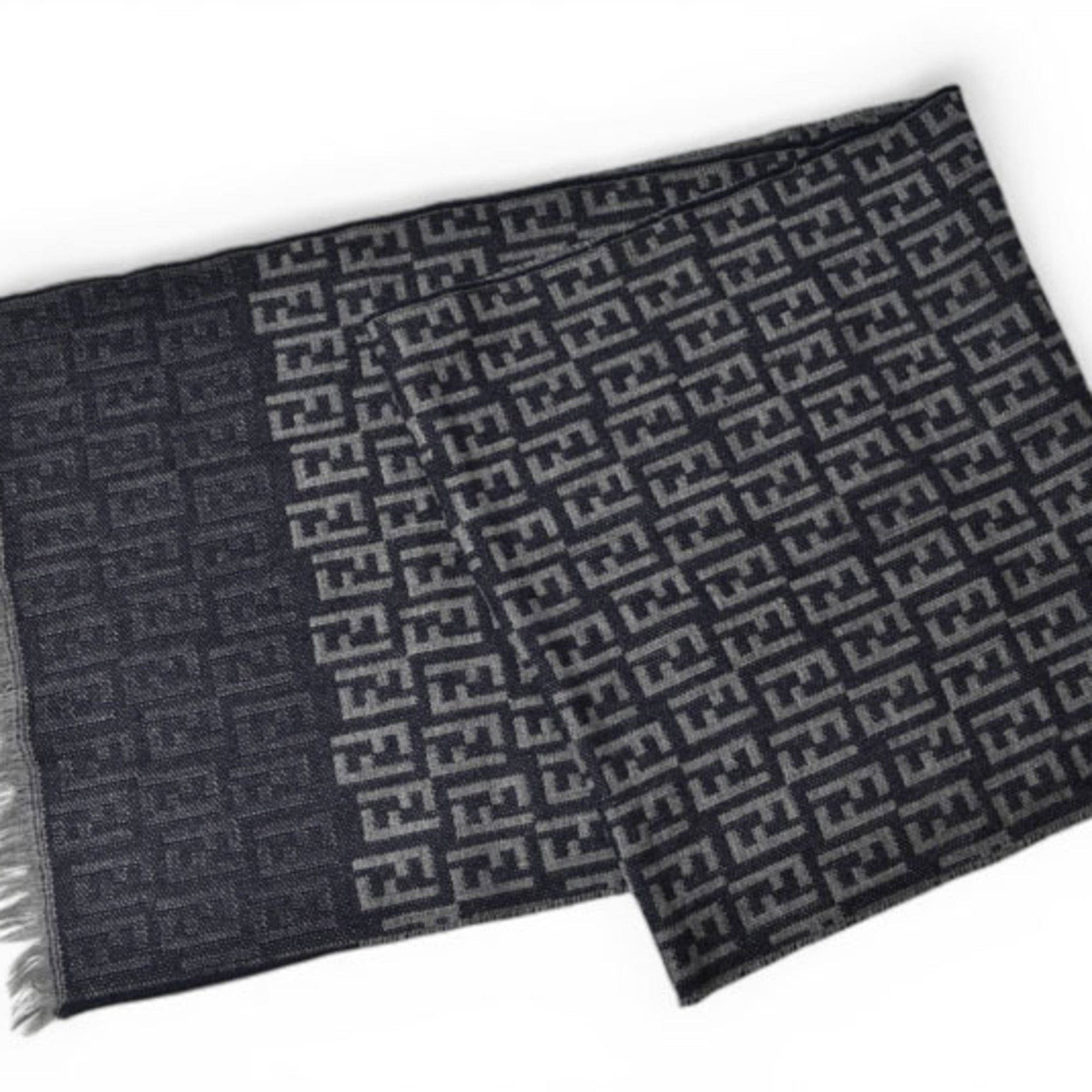 Fendi Fendi Scarf, Winter Reversible, 100% Wool, FF Zucca Pattern, Black/Gray Size ONE SIZE - 2 Thumbnail