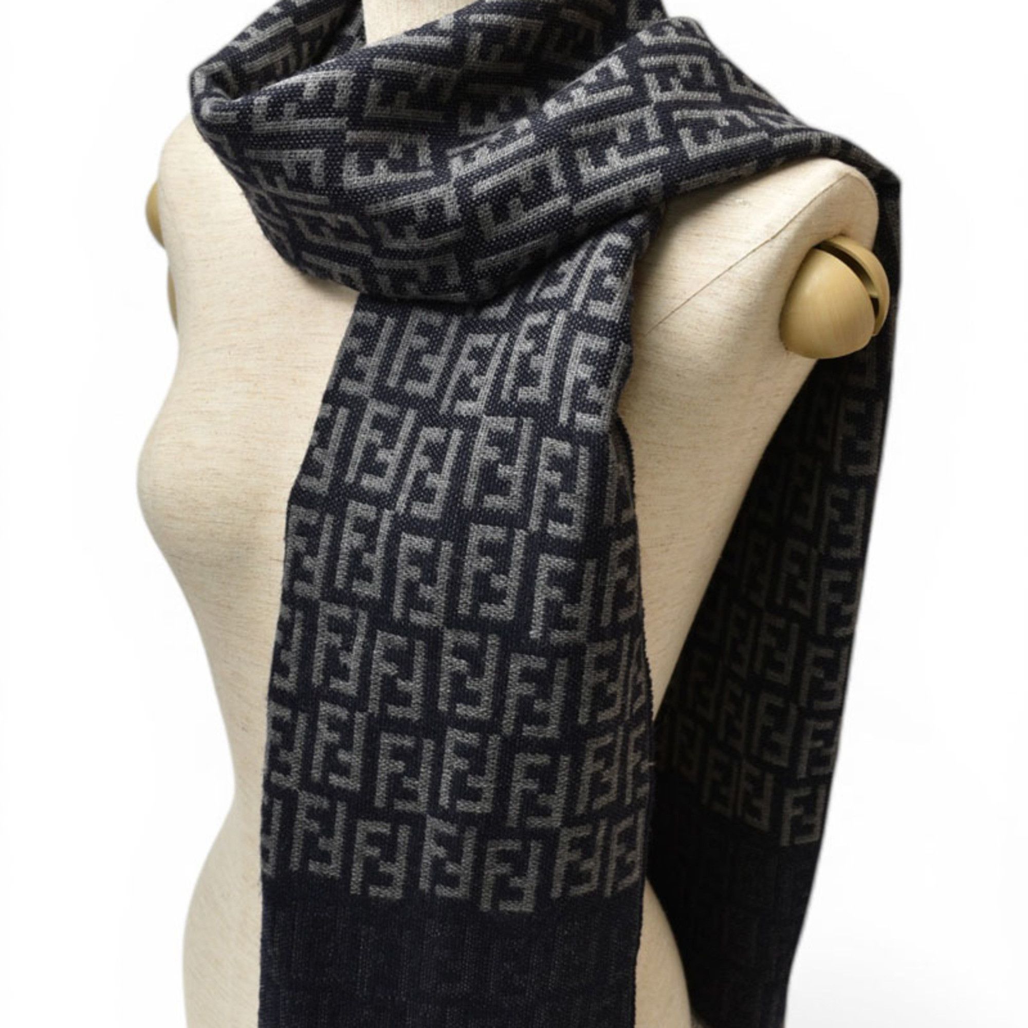 Fendi Fendi Scarf, Winter Reversible, 100% Wool, FF Zucca Pattern, Black/Gray Size ONE SIZE - 3 Thumbnail