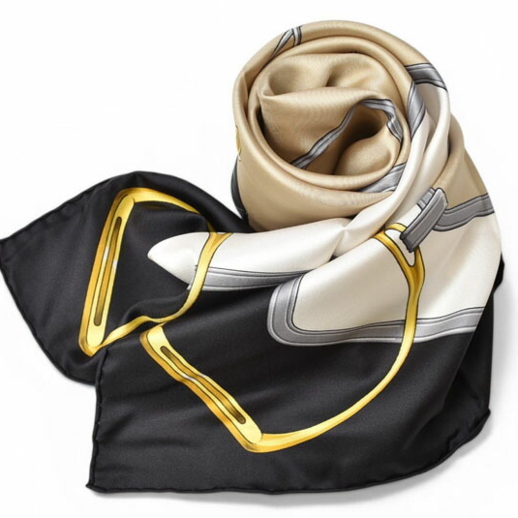 Celine Celine scarf muffler, CELINE Carre 90, carriage, horse tack, gold, white, black. Size ONE SIZE - 4 Thumbnail