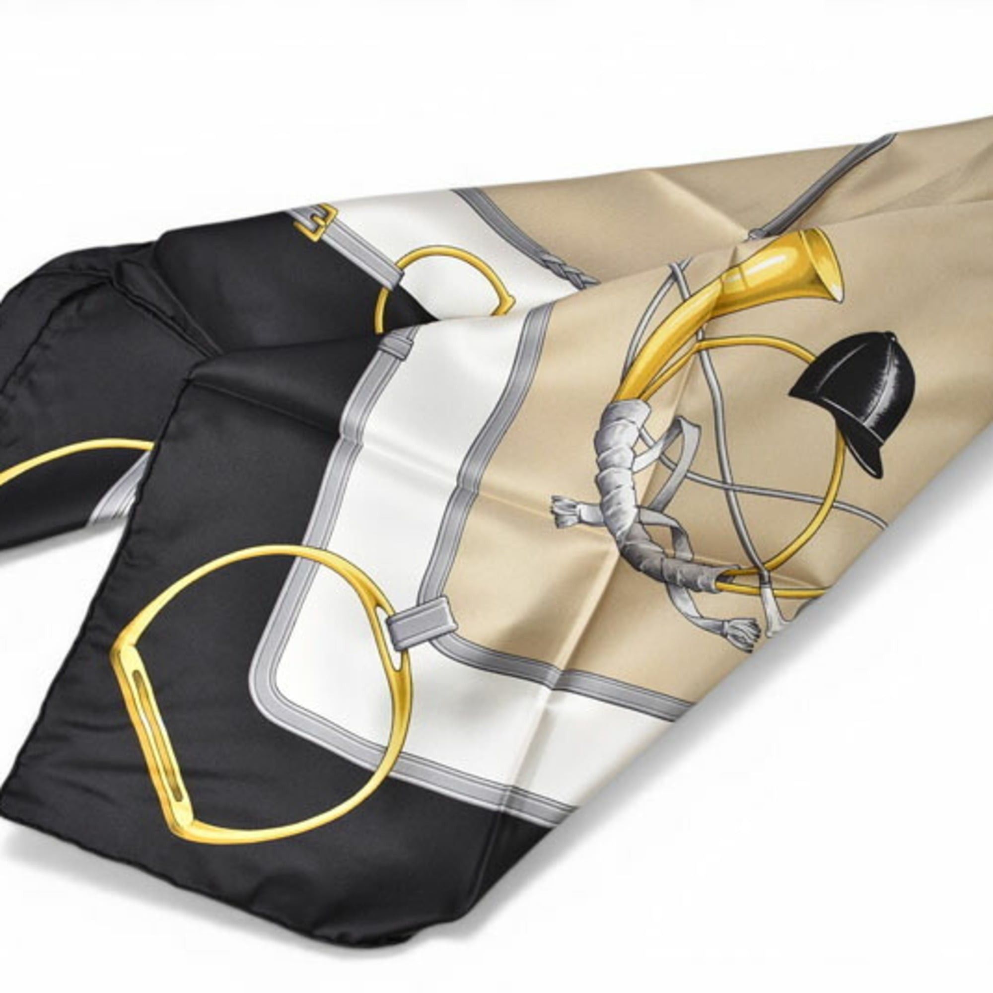 Celine Celine scarf muffler, CELINE Carre 90, carriage, horse tack, gold, white, black. Size ONE SIZE - 2 Thumbnail