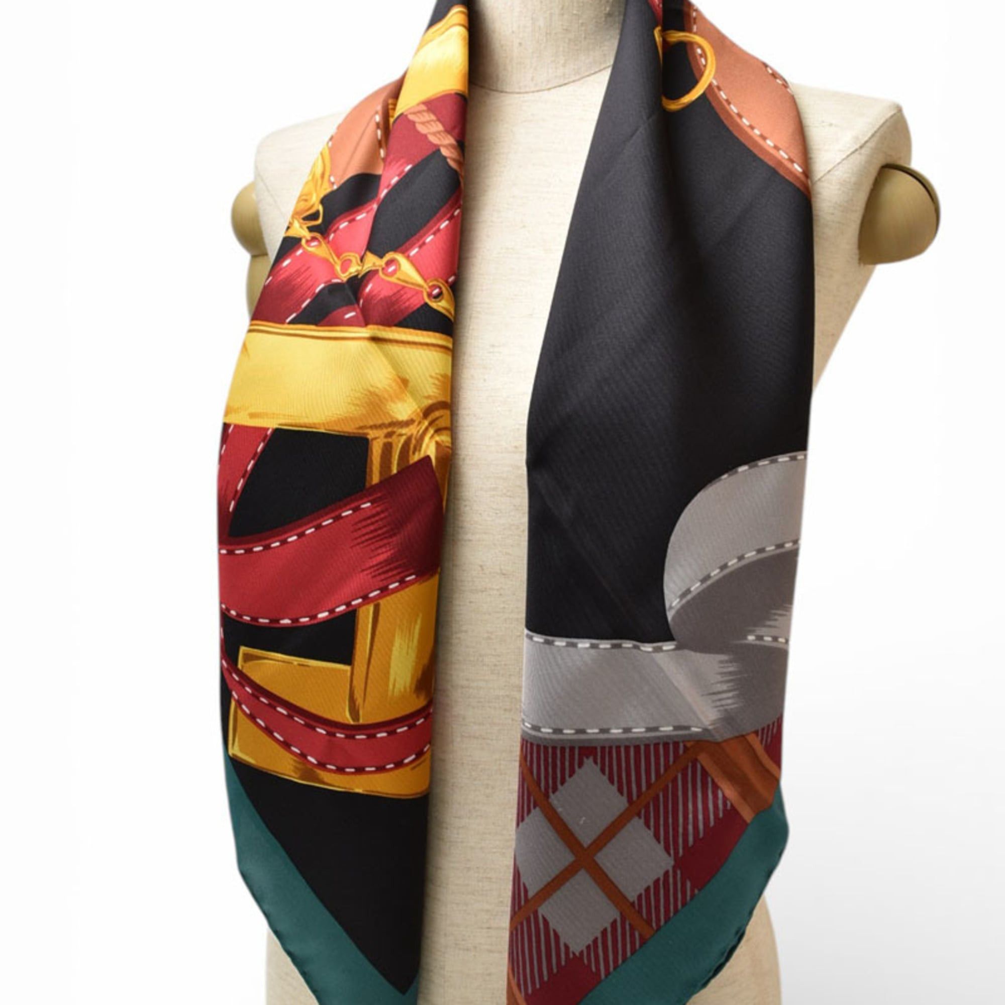 Celine Celine scarf muffler, CELINE Carre 90, tassel, green, red, black Size ONE SIZE - 11 Thumbnail