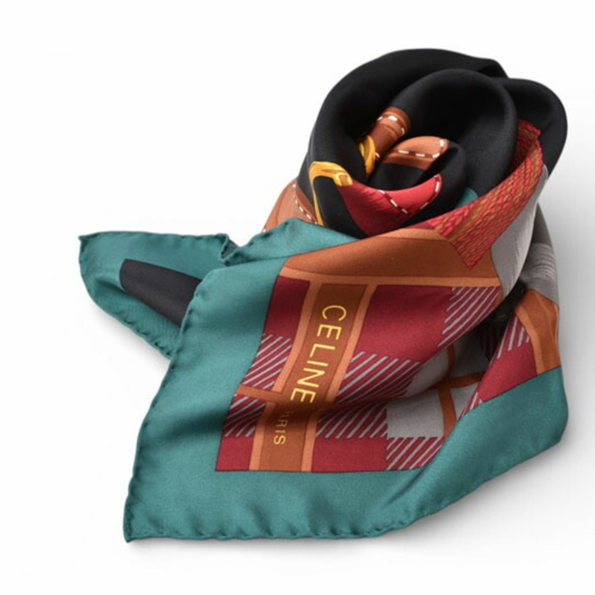 Celine Celine scarf muffler, CELINE Carre 90, tassel, green, red, black Size ONE SIZE - 8 Thumbnail