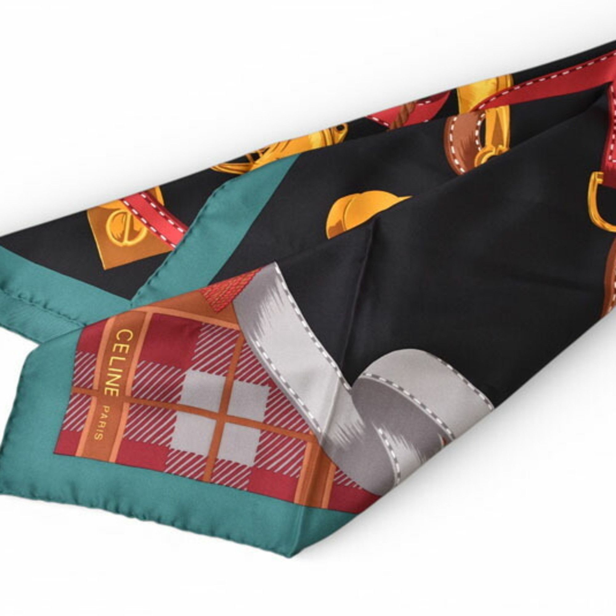 Celine Celine scarf muffler, CELINE Carre 90, tassel, green, red, black Size ONE SIZE - 9 Thumbnail