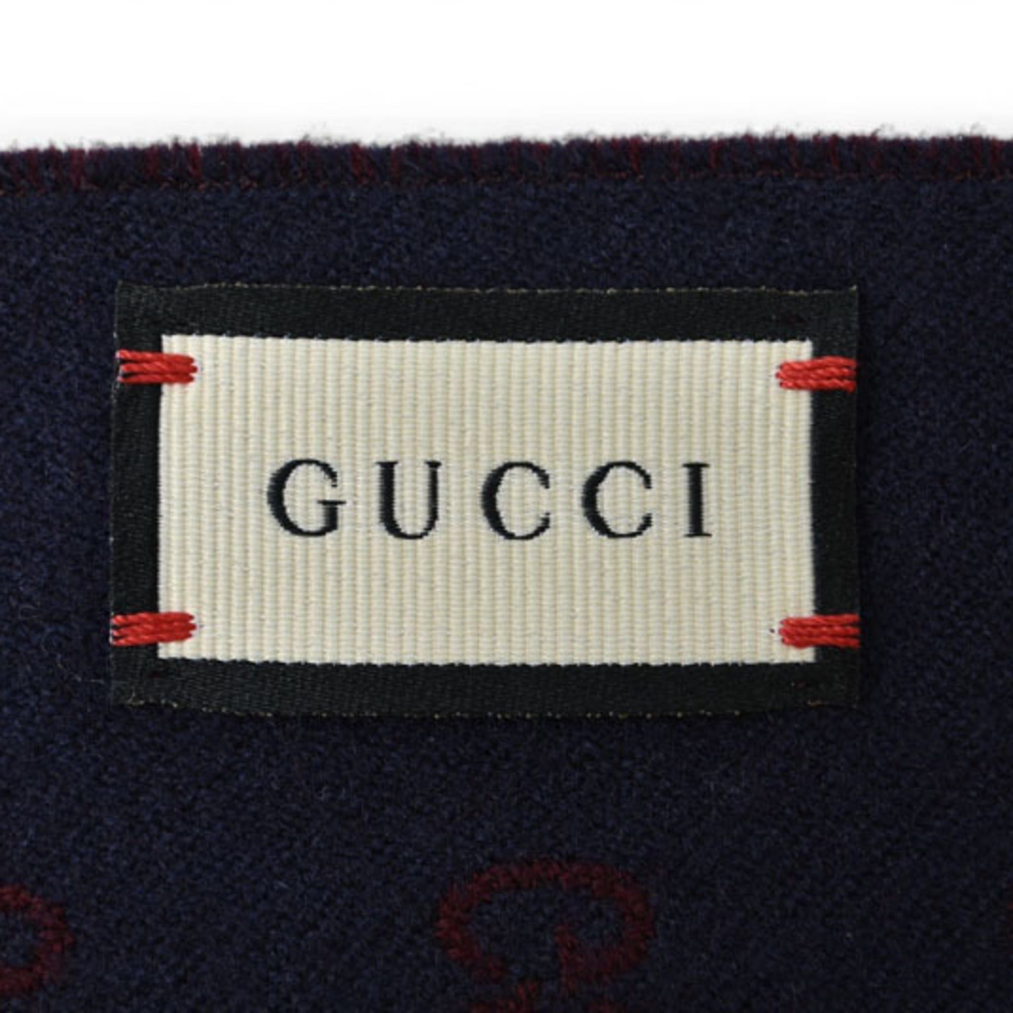 Gucci Gucci Scarf, Reversible, Men's & Women's Winter 100% Wool, GG Pattern, Wine Navy, 391246 4G200 6168 Size ONE SIZE - 5 Thumbnail