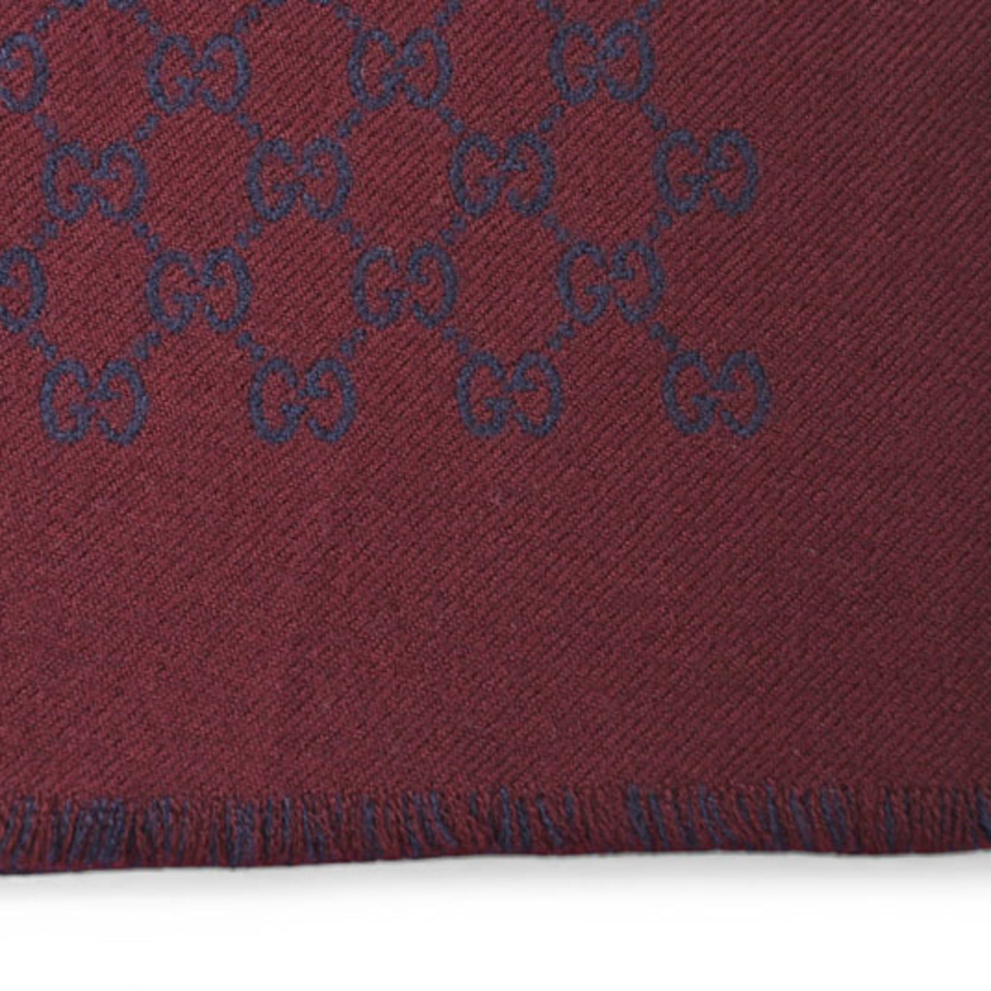 Gucci Gucci Scarf, Reversible, Men's & Women's Winter 100% Wool, GG Pattern, Wine Navy, 391246 4G200 6168 Size ONE SIZE - 3 Thumbnail