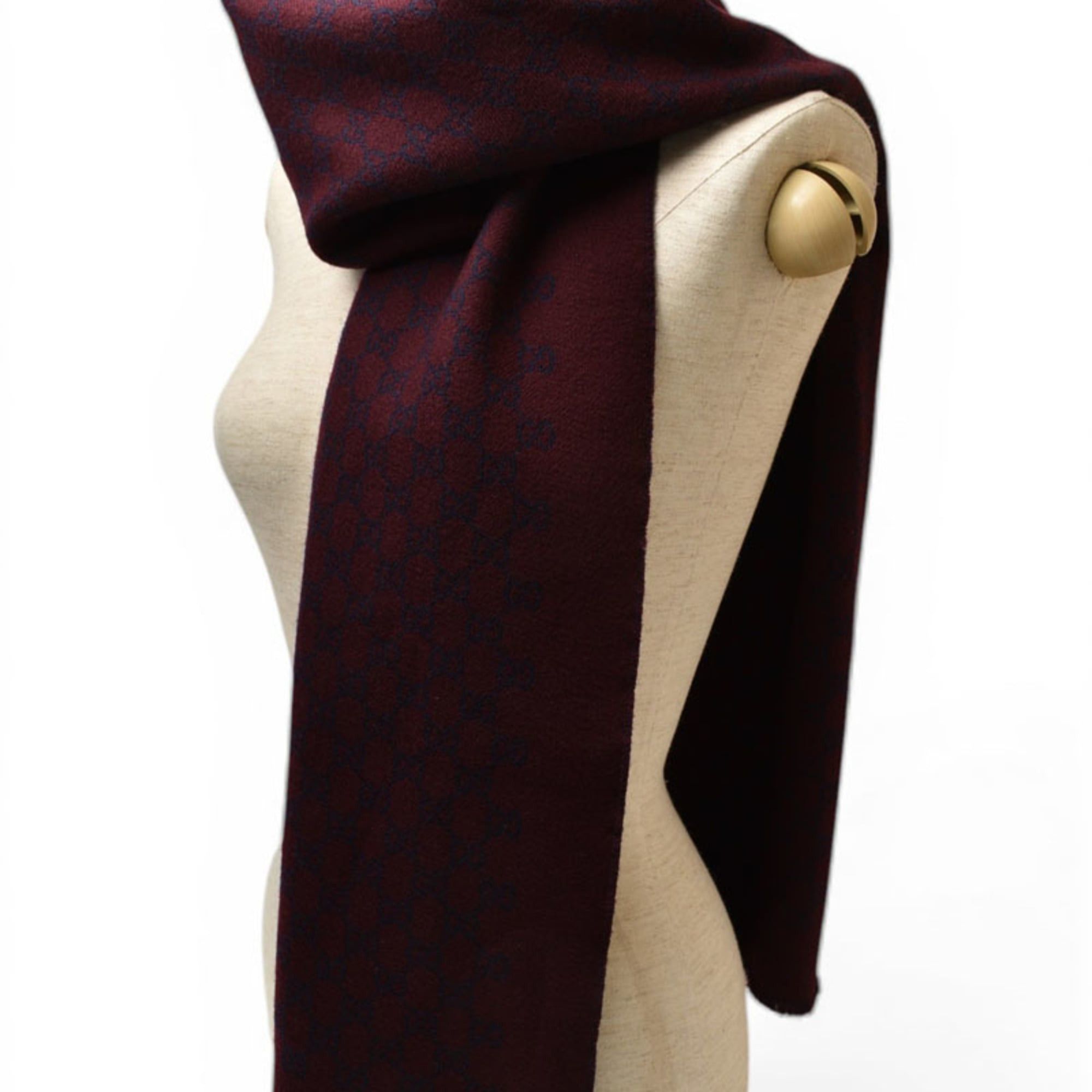 Gucci Gucci Scarf, Reversible, Men's & Women's Winter 100% Wool, GG Pattern, Wine Navy, 391246 4G200 6168 Size ONE SIZE - 6 Thumbnail