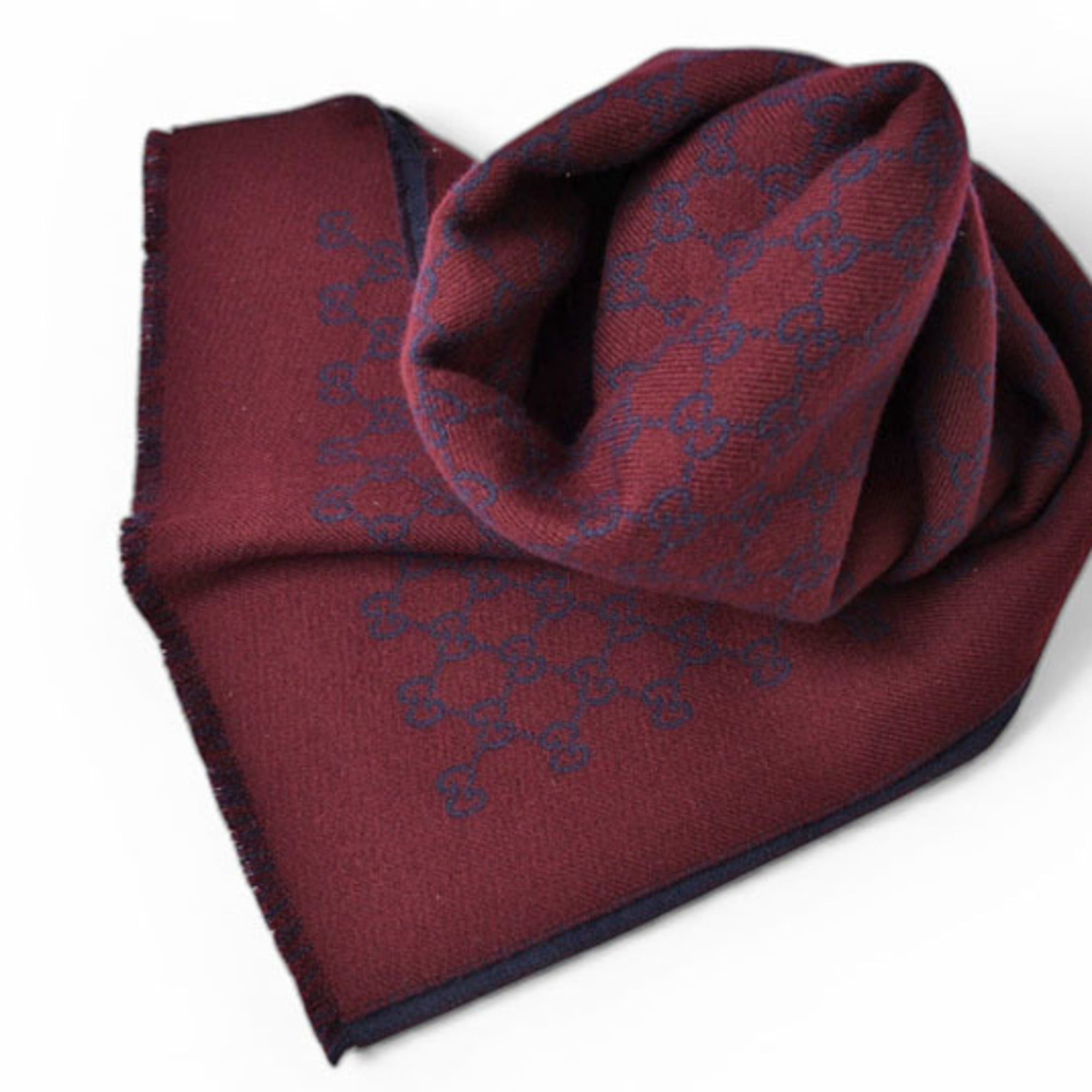 Gucci Gucci Scarf, Reversible, Men's & Women's Winter 100% Wool, GG Pattern, Wine Navy, 391246 4G200 6168 Size ONE SIZE - 4 Thumbnail
