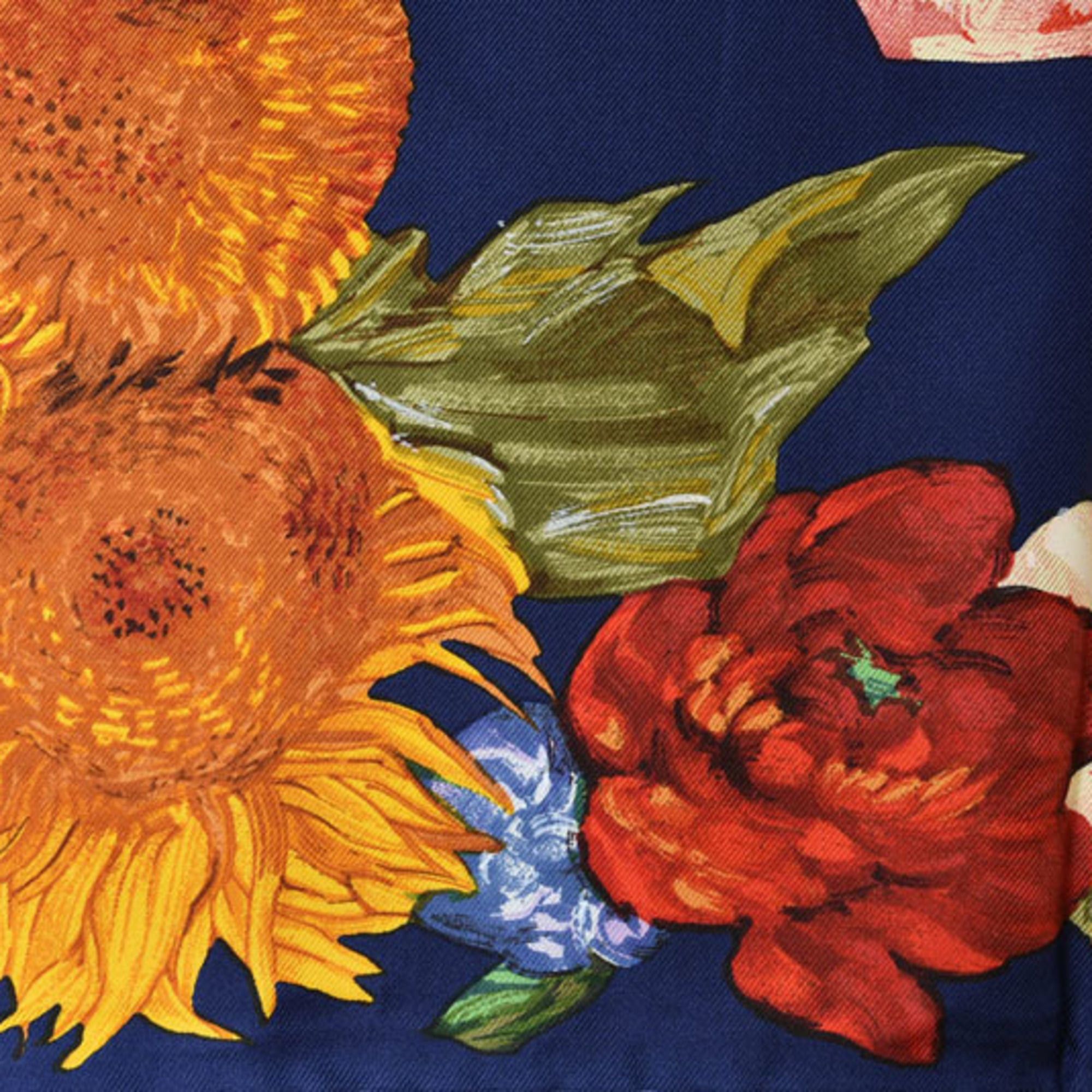 Gucci Gucci scarf, muffler, large flower motif, navy multi-color Size ONE SIZE - 9 Thumbnail