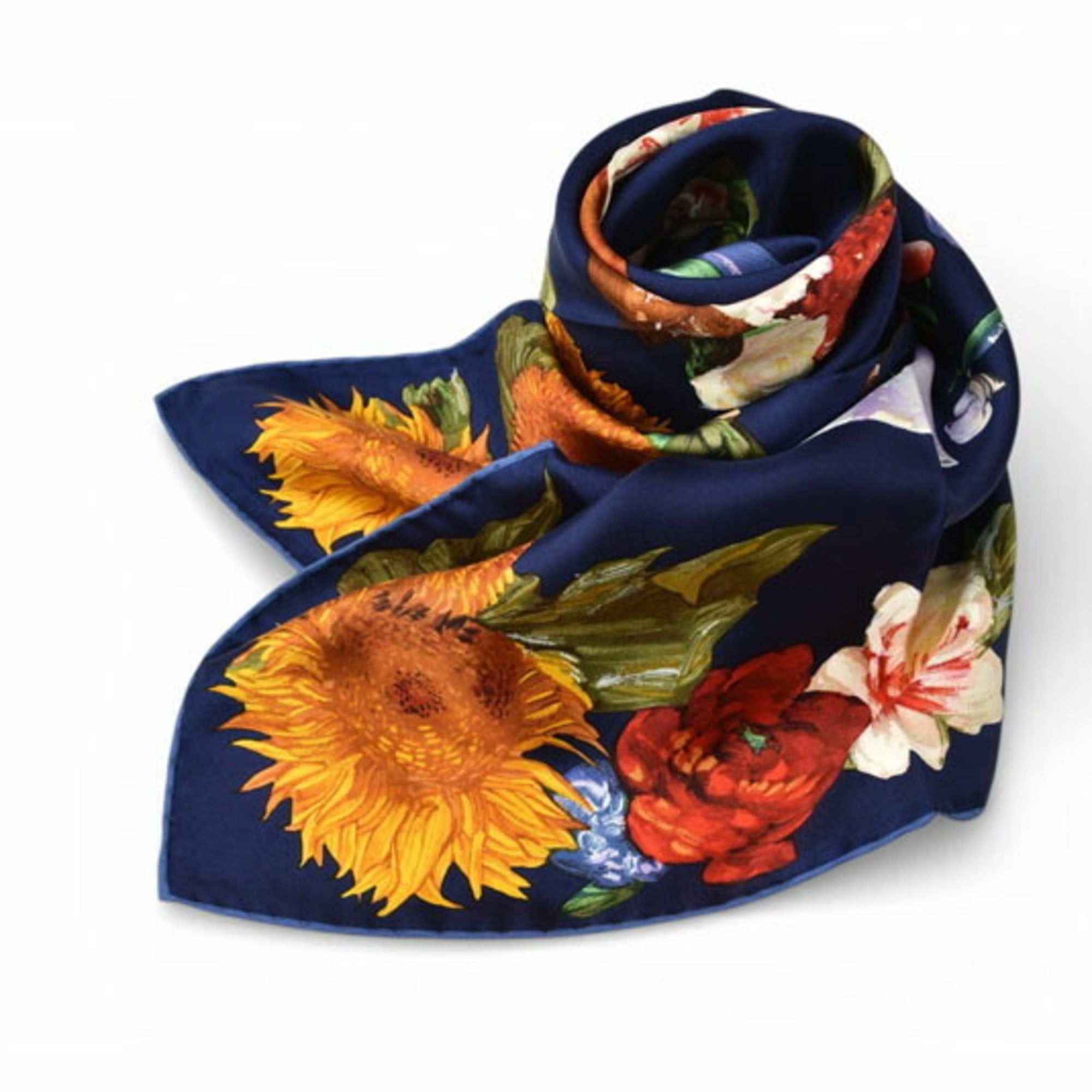 Gucci Gucci scarf, muffler, large flower motif, navy multi-color Size ONE SIZE - 2 Thumbnail