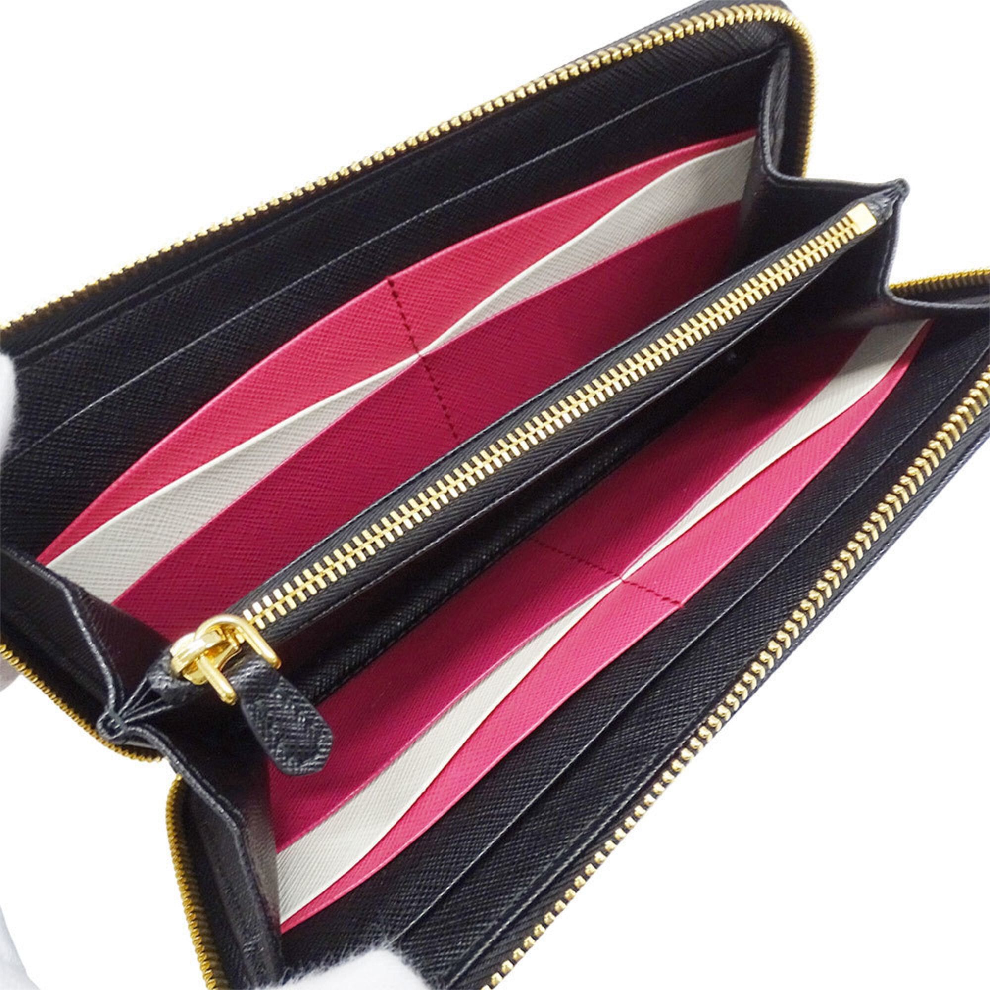 Prada Prada Wallet for Women and Men, Brand Name Long Wallet, Saffiano Leather, Hibiscus Pattern, Black, 1ML506, Round Zipper Size ONE SIZE - 6 Thumbnail