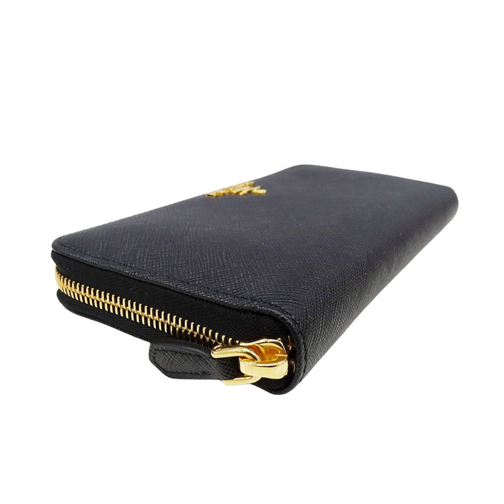 Prada Prada Wallet for Women and Men, Brand Name Long Wallet, Saffiano Leather, Hibiscus Pattern, Black, 1ML506, Round Zipper Size ONE SIZE - 3 Thumbnail