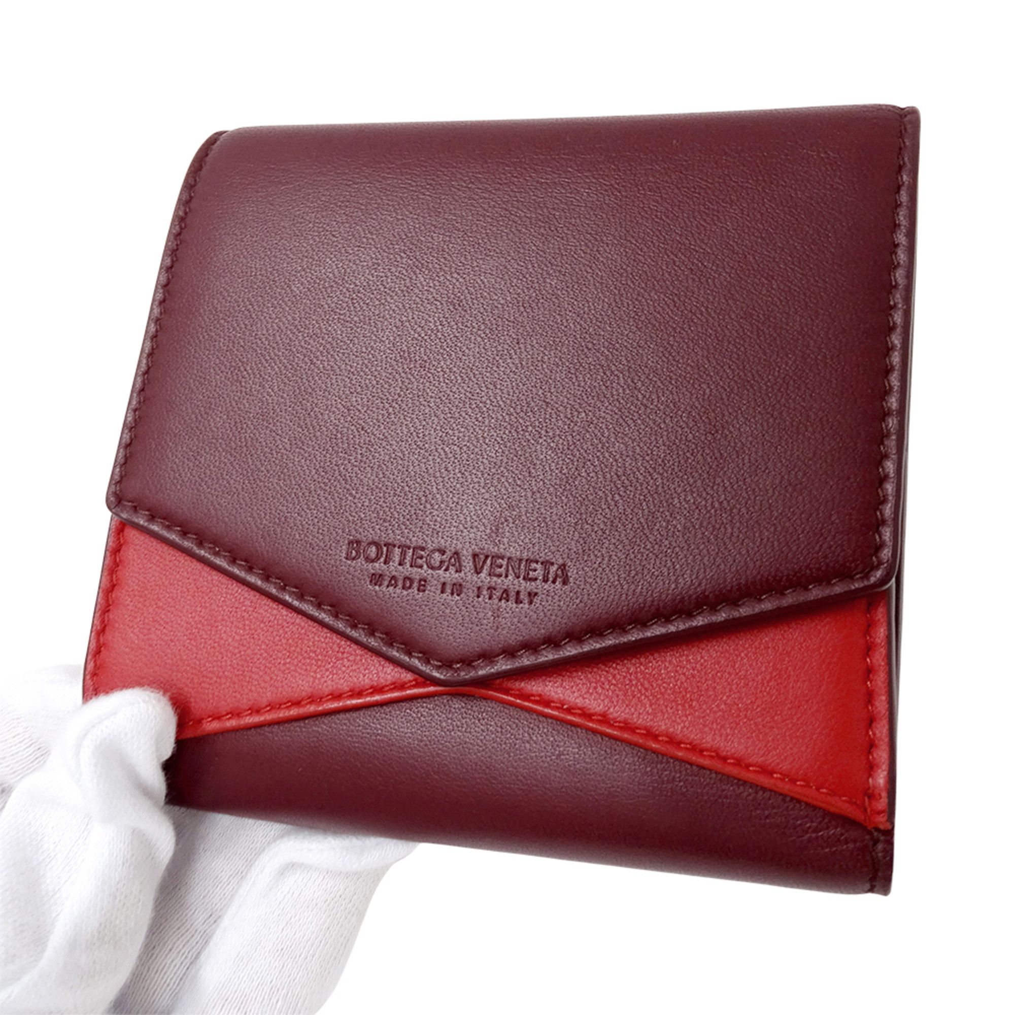 Bottega Veneta Bottega Veneta women's wallet, brand name, bi-fold leather, burgundy red, wine mini wallet. Size ONE SIZE - 9 Thumbnail
