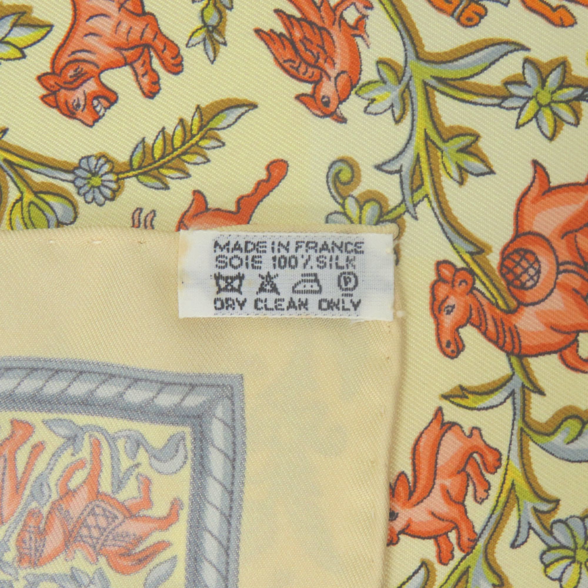 Hermes Hermes Carre 90 "Hunting in India" Scarf/Muffler, Silk, Ivory, Yellow, Light Blue, 0390HERMES Size ONE SIZE - 5 Thumbnail