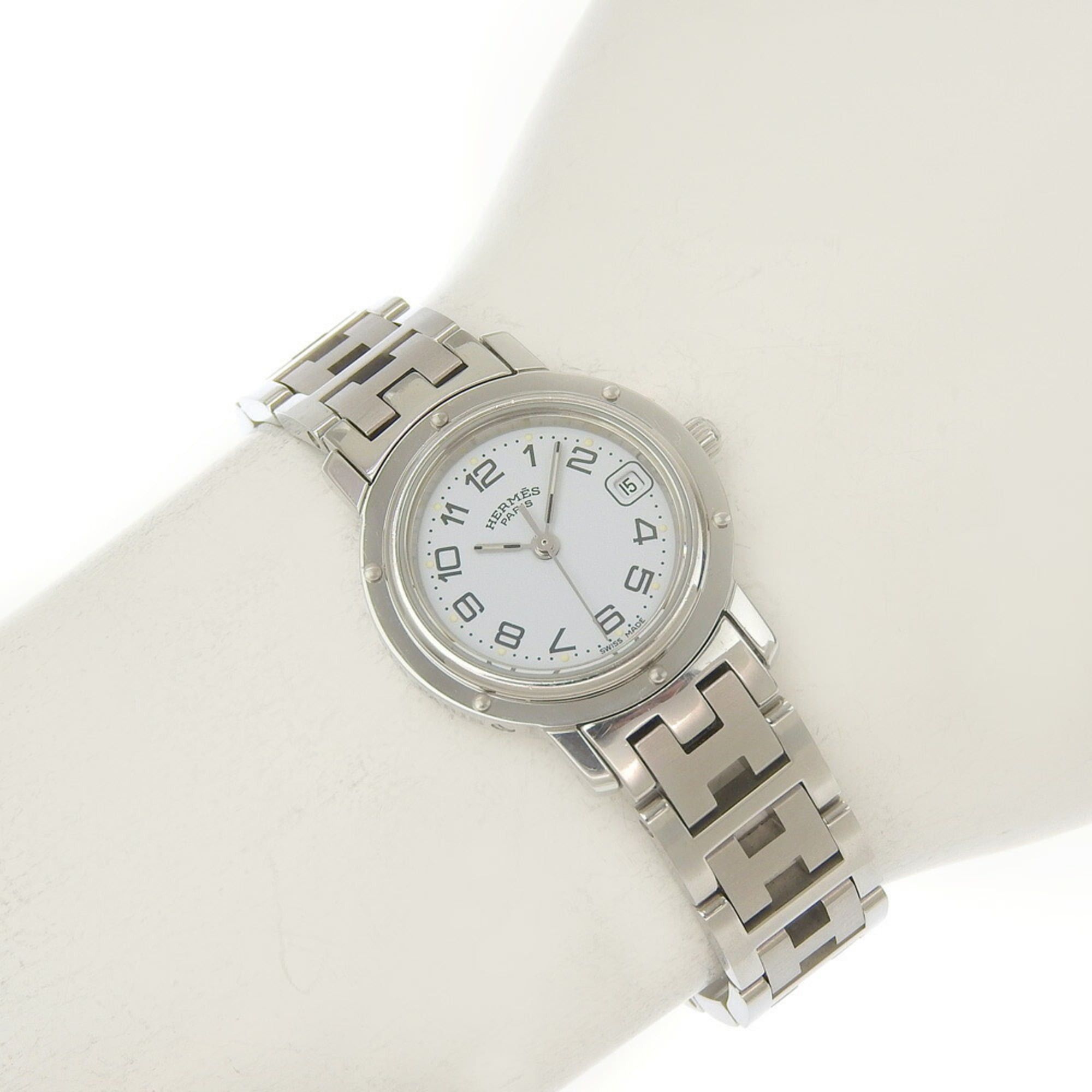 Hermes Hermes Clipper Date CL4 210, light blue dial, stainless steel, quartz movement, approximately 24mm, women's watch. Size ONE SIZE - 7 Thumbnail