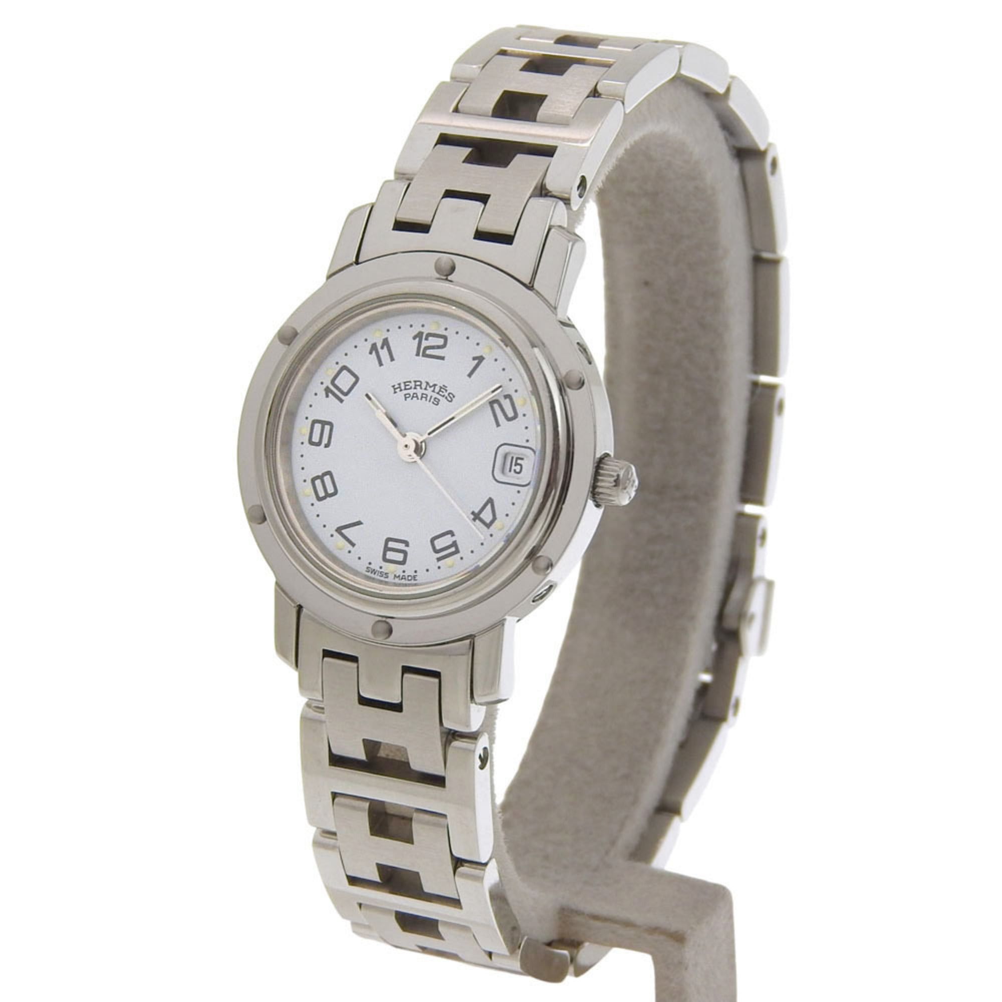 Hermes Hermes Clipper Date CL4 210, light blue dial, stainless steel, quartz movement, approximately 24mm, women's watch. Size ONE SIZE - 2 Thumbnail