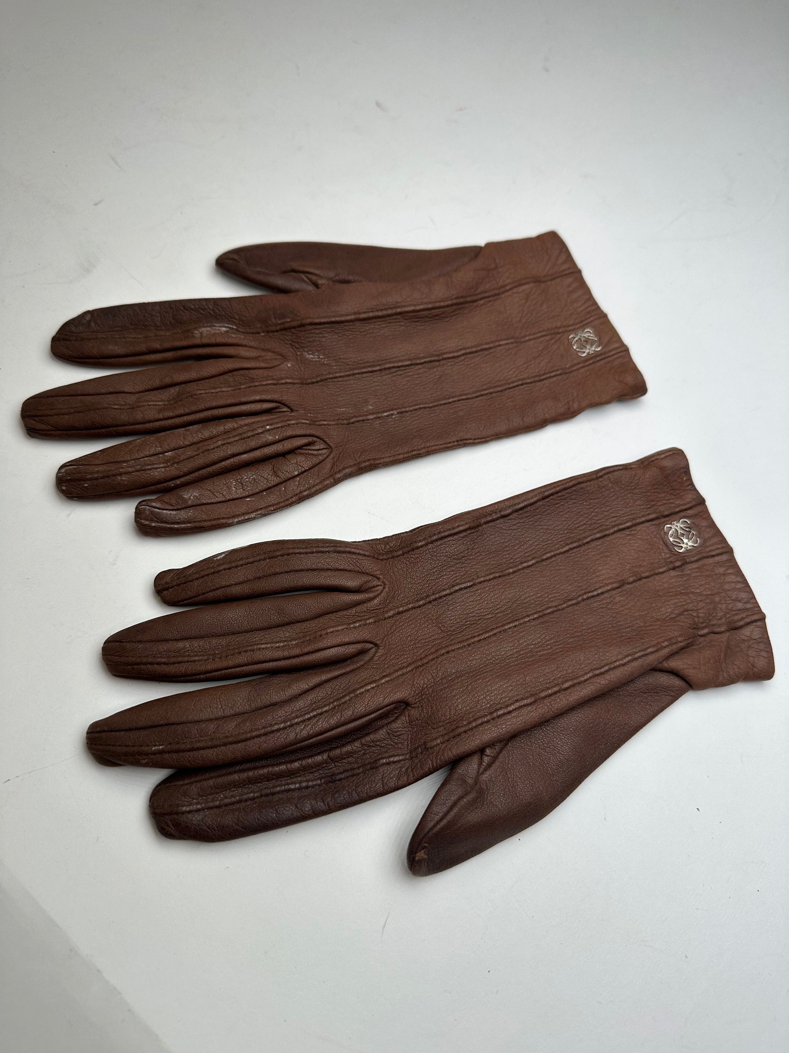 Loewe Vintage Madrid Leather Gloves Brown Size ONE SIZE - 3 Thumbnail