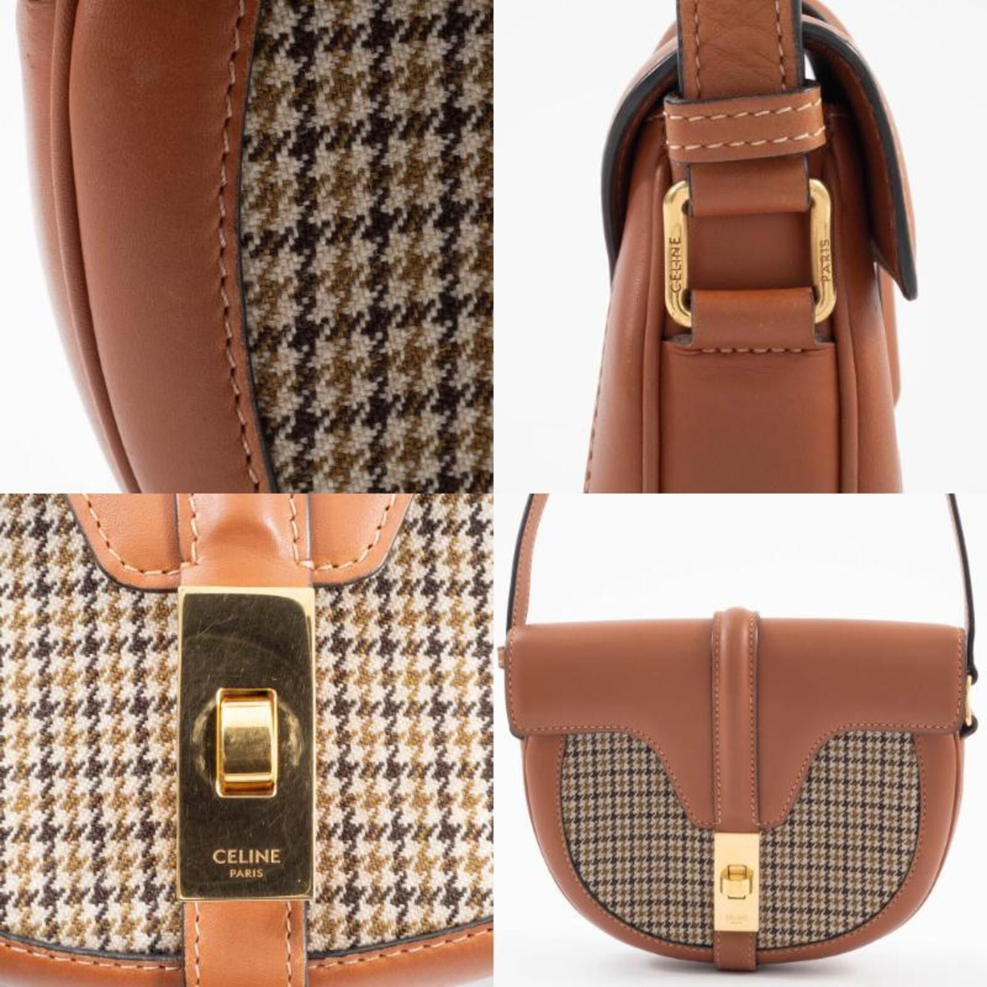 Celine Celine Shoulder Bag for Women, Small Buzas 16 (Seize), Tan, Textile Houndstooth Pattern Size ONE SIZE - 20 Thumbnail