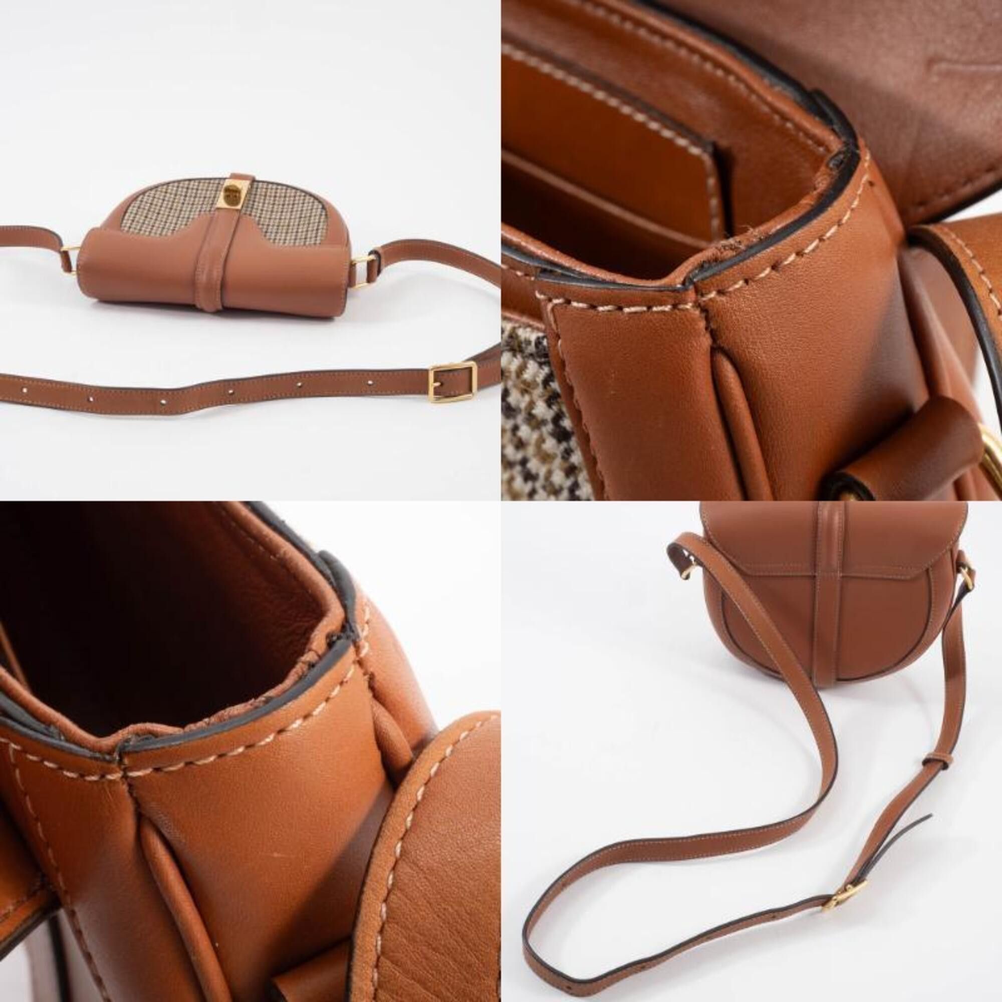 Celine Celine Shoulder Bag for Women, Small Buzas 16 (Seize), Tan, Textile Houndstooth Pattern Size ONE SIZE - 18 Thumbnail