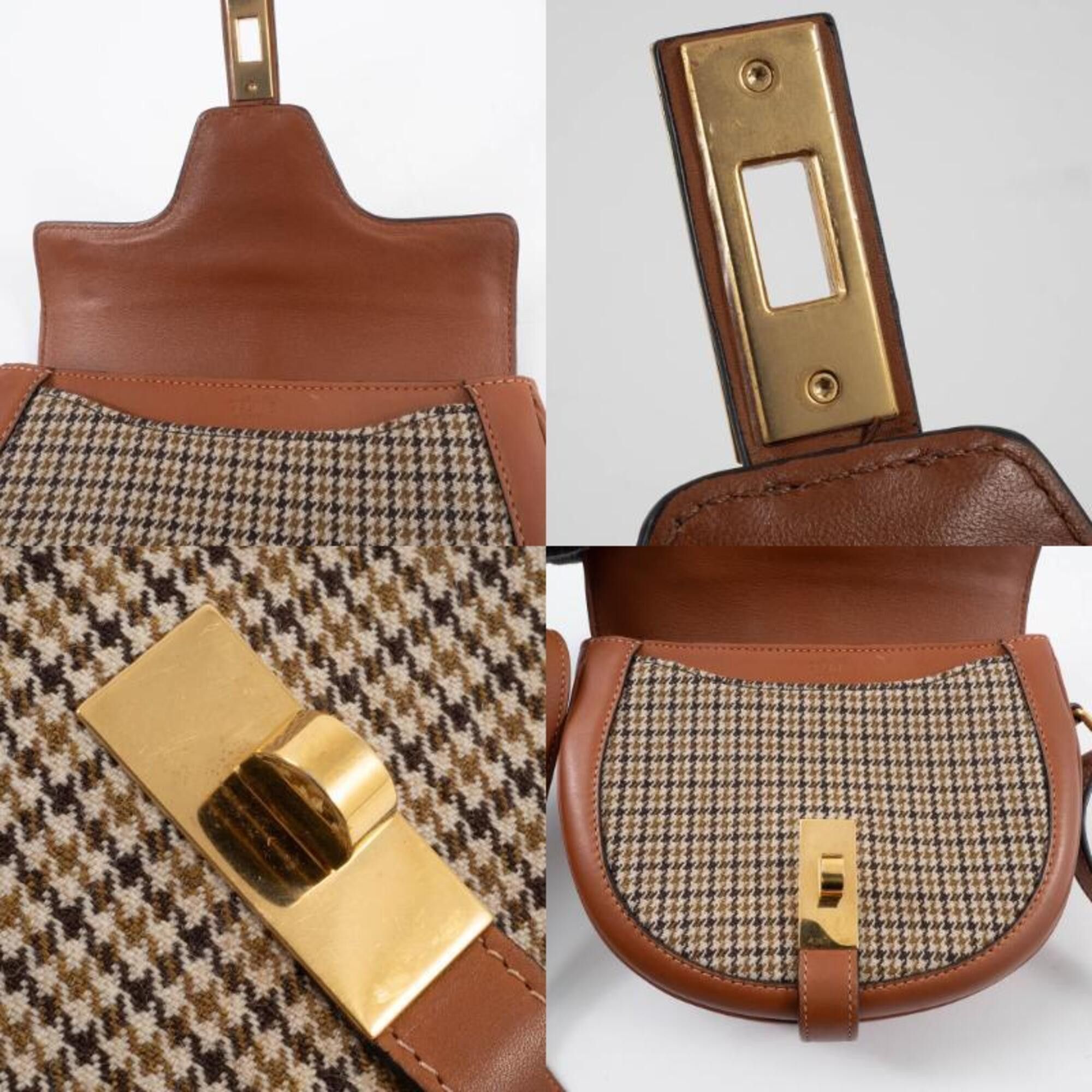 Celine Celine Shoulder Bag for Women, Small Buzas 16 (Seize), Tan, Textile Houndstooth Pattern Size ONE SIZE - 16 Thumbnail