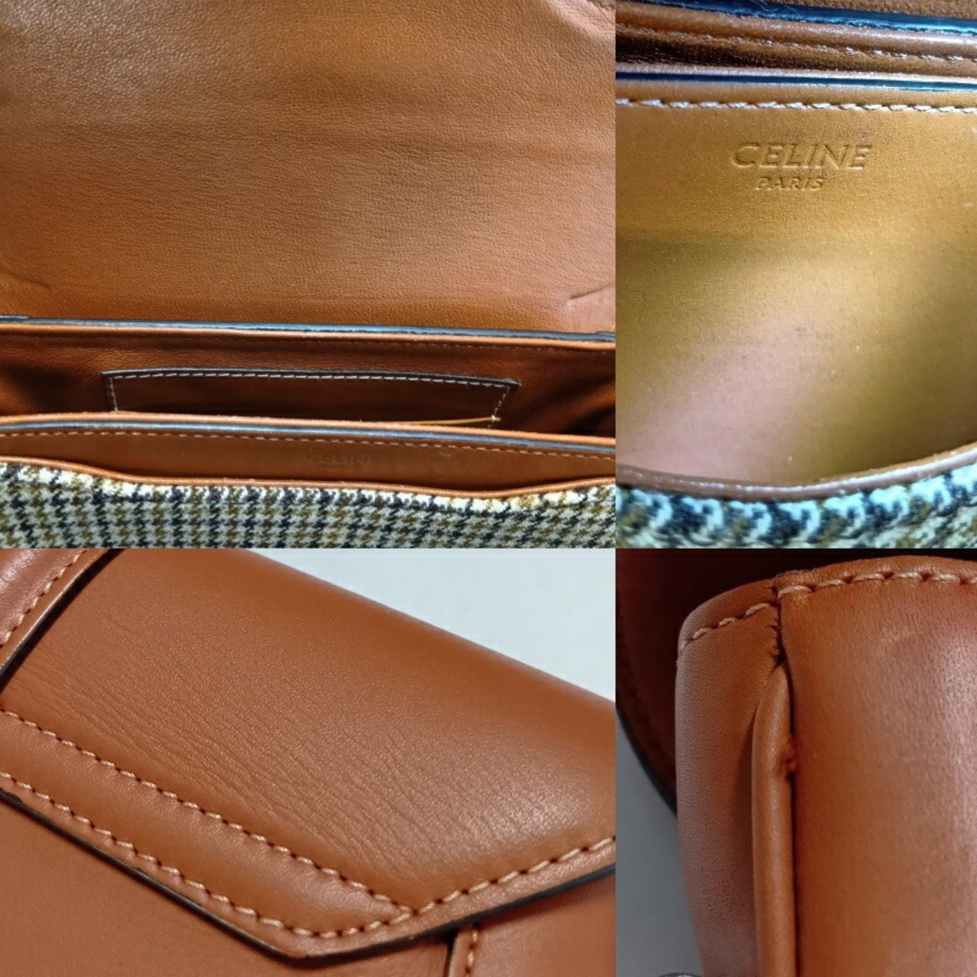Celine Celine Shoulder Bag for Women, Small Buzas 16 (Seize), Tan, Textile Houndstooth Pattern Size ONE SIZE - 21 Thumbnail
