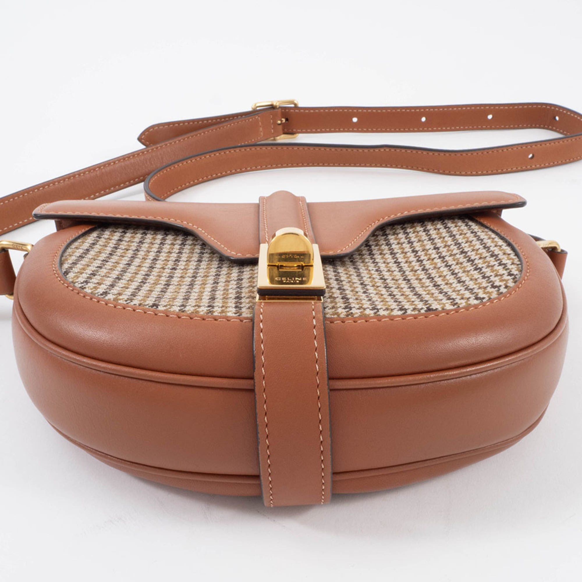 Celine Celine Shoulder Bag for Women, Small Buzas 16 (Seize), Tan, Textile Houndstooth Pattern Size ONE SIZE - 7 Thumbnail