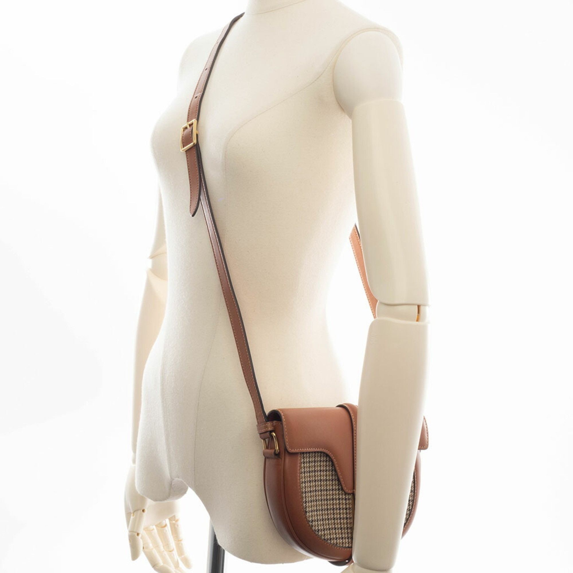 Celine Celine Shoulder Bag for Women, Small Buzas 16 (Seize), Tan, Textile Houndstooth Pattern Size ONE SIZE - 11 Thumbnail
