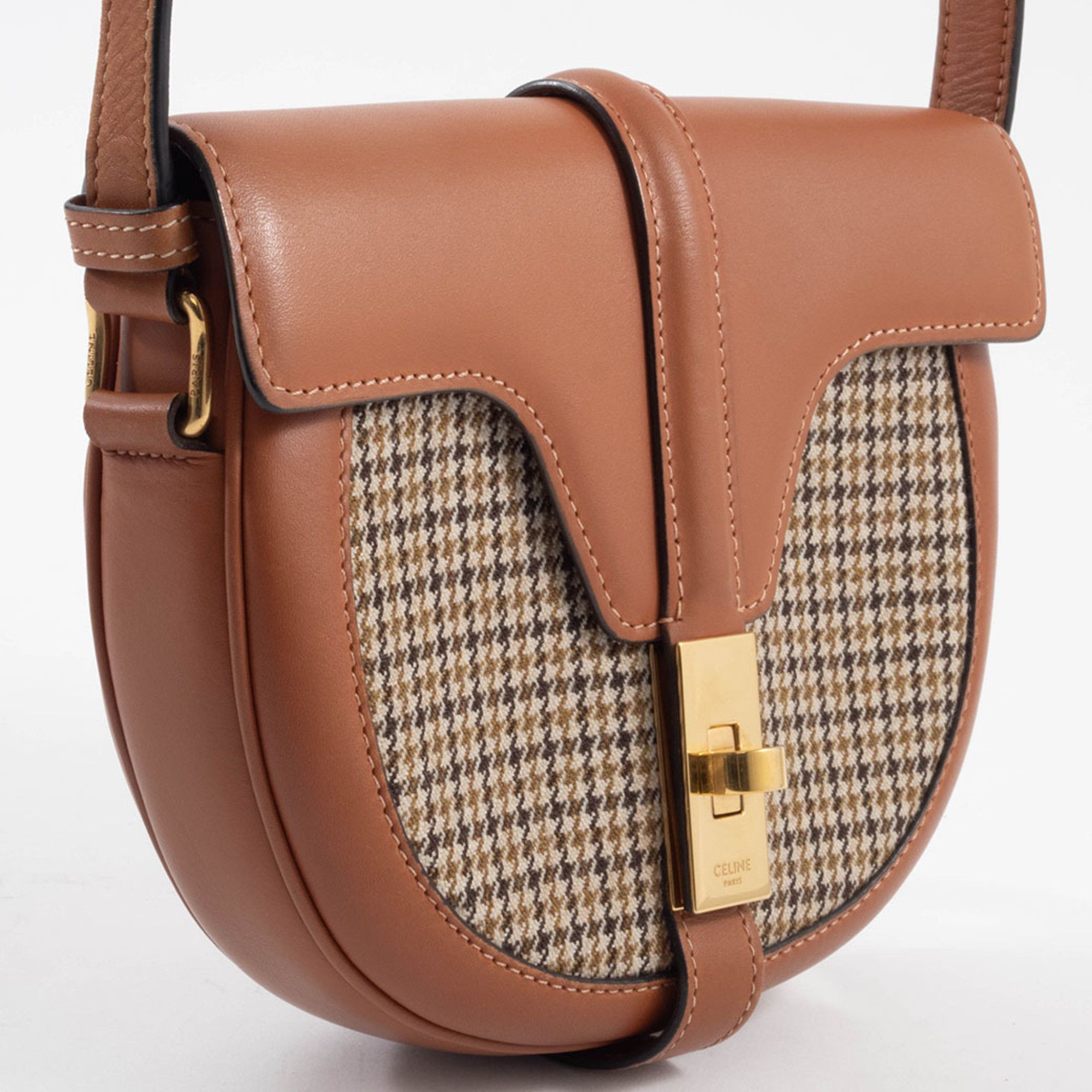 Celine Celine Shoulder Bag for Women, Small Buzas 16 (Seize), Tan, Textile Houndstooth Pattern Size ONE SIZE - 8 Thumbnail