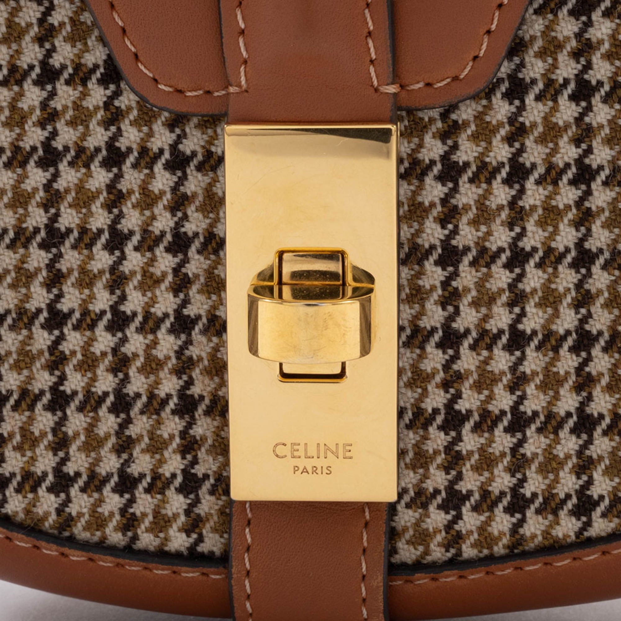 Celine Celine Shoulder Bag for Women, Small Buzas 16 (Seize), Tan, Textile Houndstooth Pattern Size ONE SIZE - 10 Thumbnail