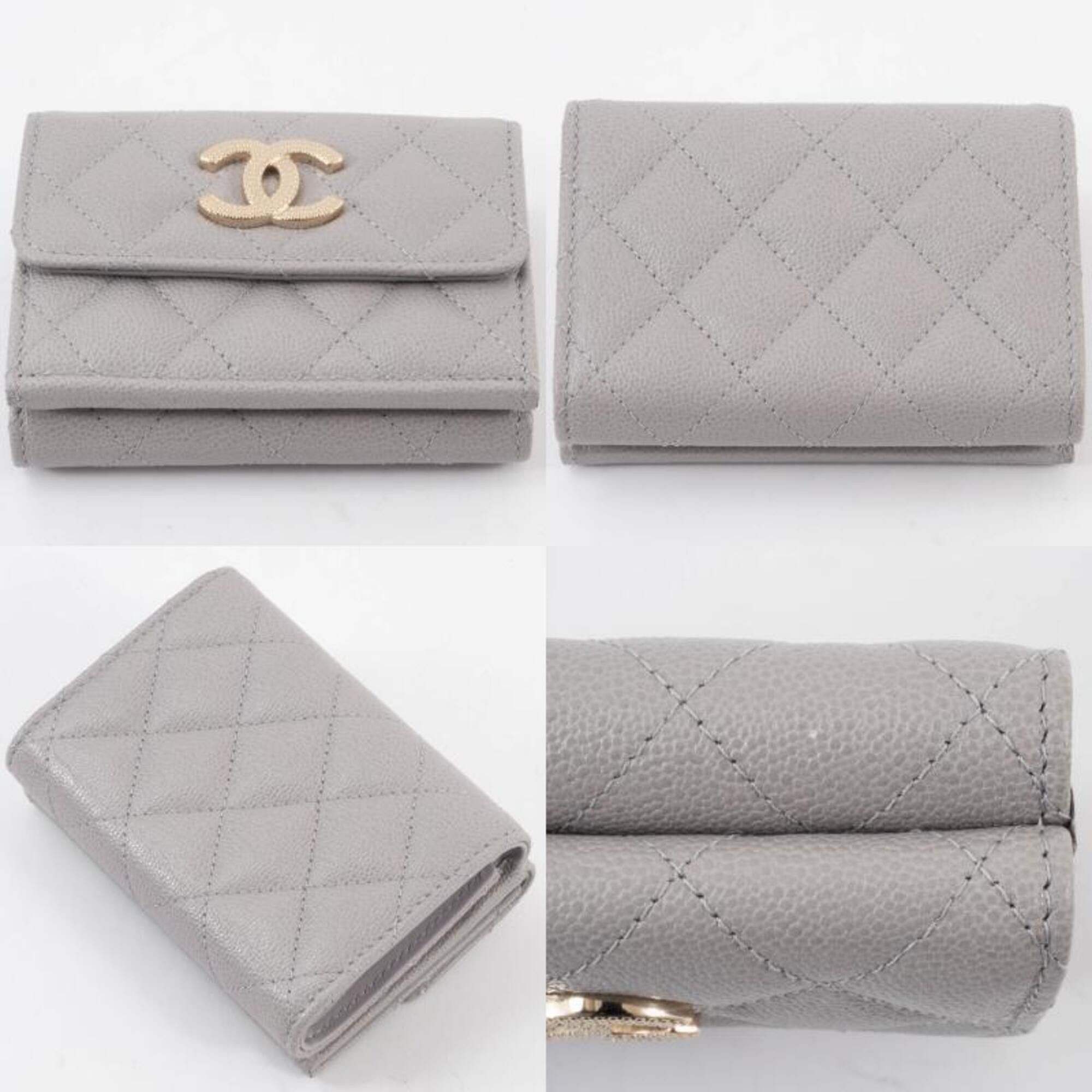 Chanel Chanel Caviar Skin Compact Wallet Tri-fold AP2962 Leather Greige Women's CHANEL Size ONE SIZE - 20 Thumbnail