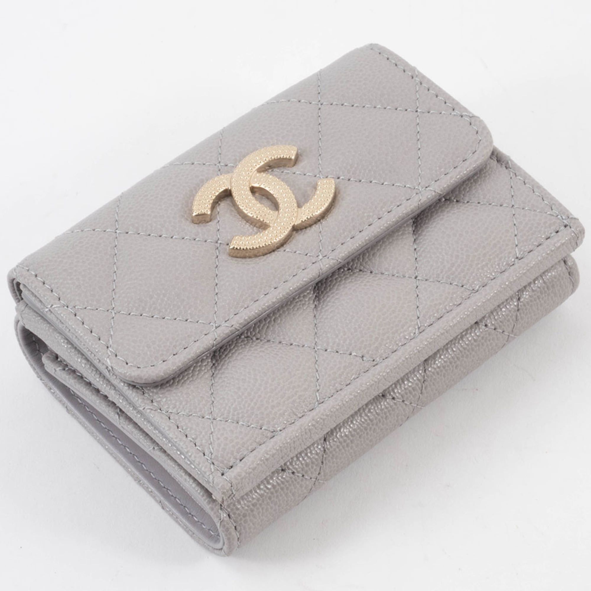 Chanel Chanel Caviar Skin Compact Wallet Tri-fold AP2962 Leather Greige Women's CHANEL Size ONE SIZE - 8 Thumbnail
