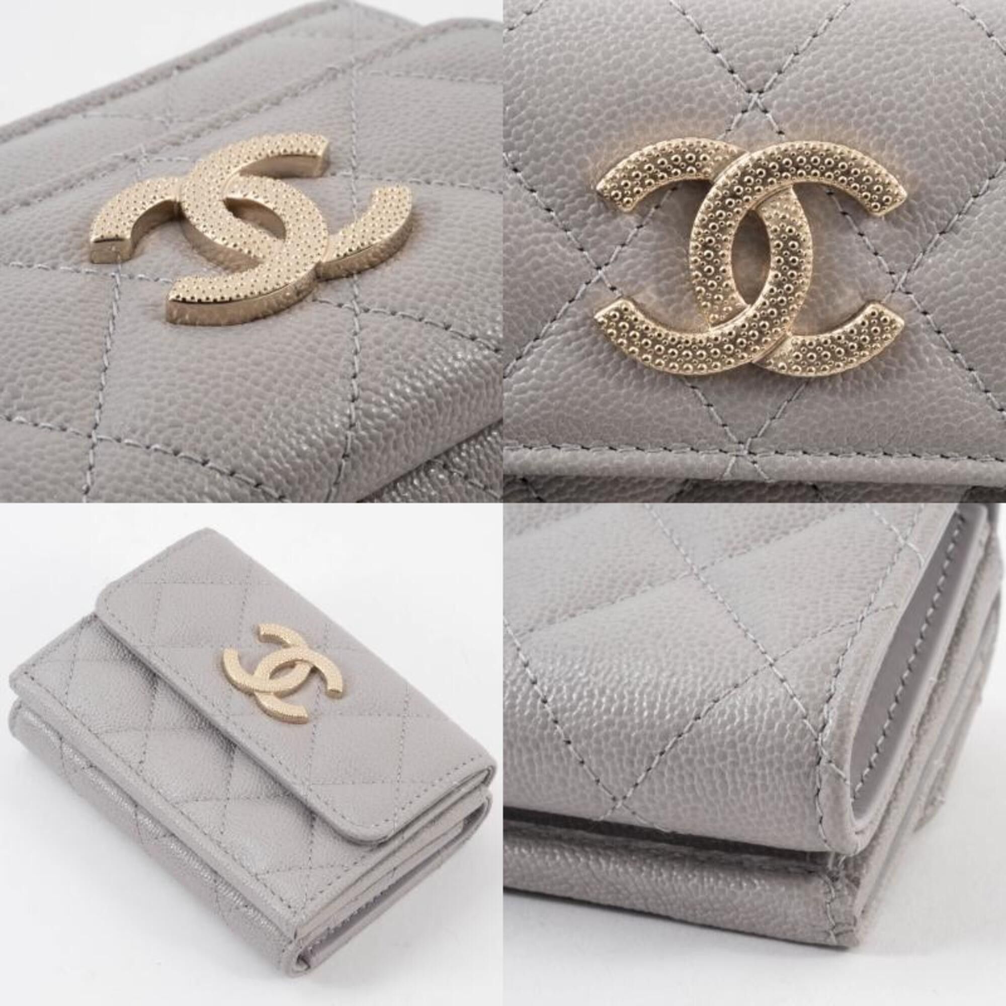 Chanel Chanel Caviar Skin Compact Wallet Tri-fold AP2962 Leather Greige Women's CHANEL Size ONE SIZE - 19 Thumbnail