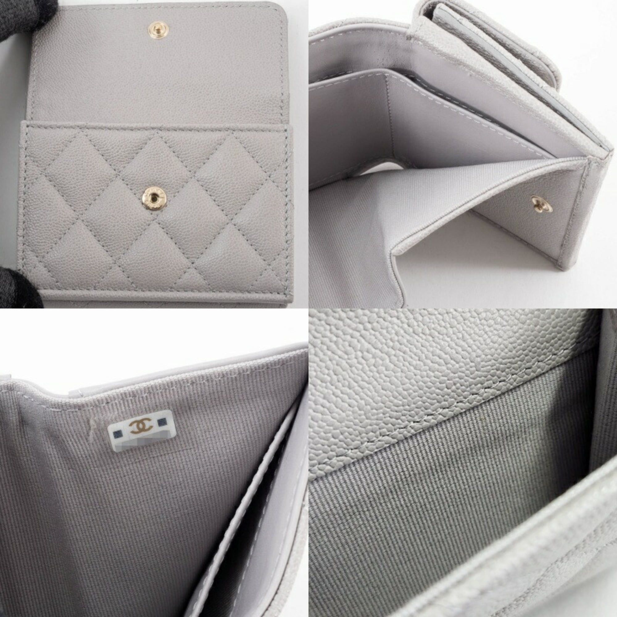 Chanel Chanel Caviar Skin Compact Wallet Tri-fold AP2962 Leather Greige Women's CHANEL Size ONE SIZE - 15 Thumbnail