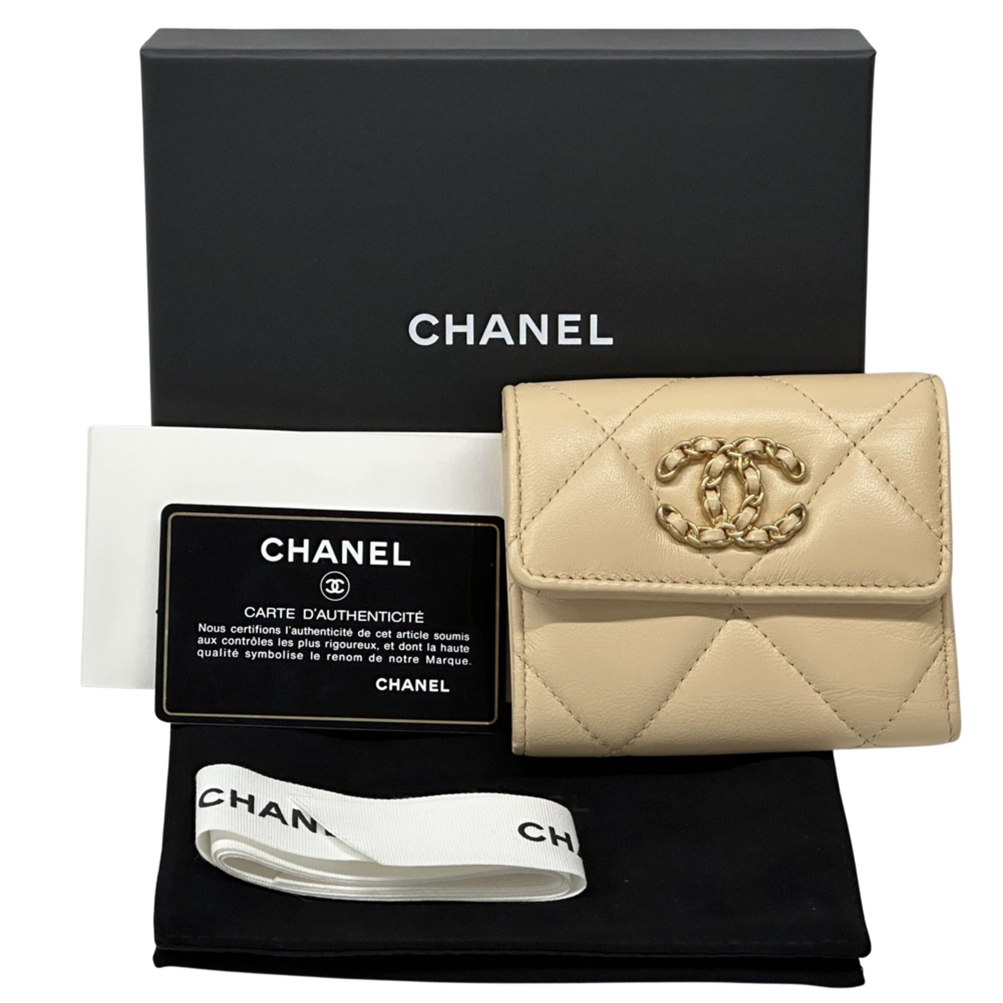 Chanel Chanel Wallet 19 Women's Brand Bi-fold Lambskin Beige Gold Hardware Coco Mark Matelassé Tri-fold Size ONE SIZE - 8 Thumbnail