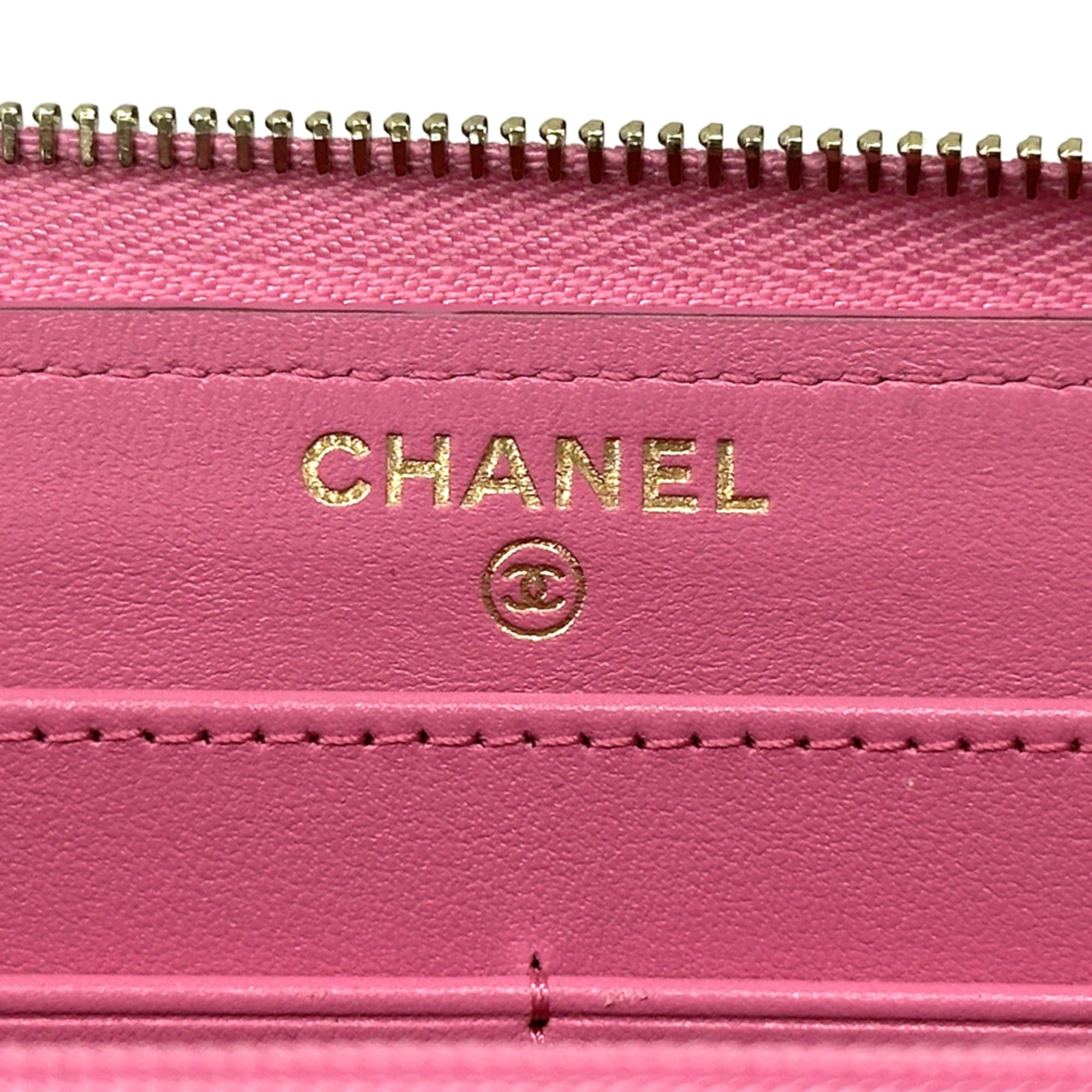 Chanel Chanel Matelassé Women's Long Wallet, Caviar Leather, Pink, Gold Hardware, Round Zipper Size ONE SIZE - 5 Thumbnail