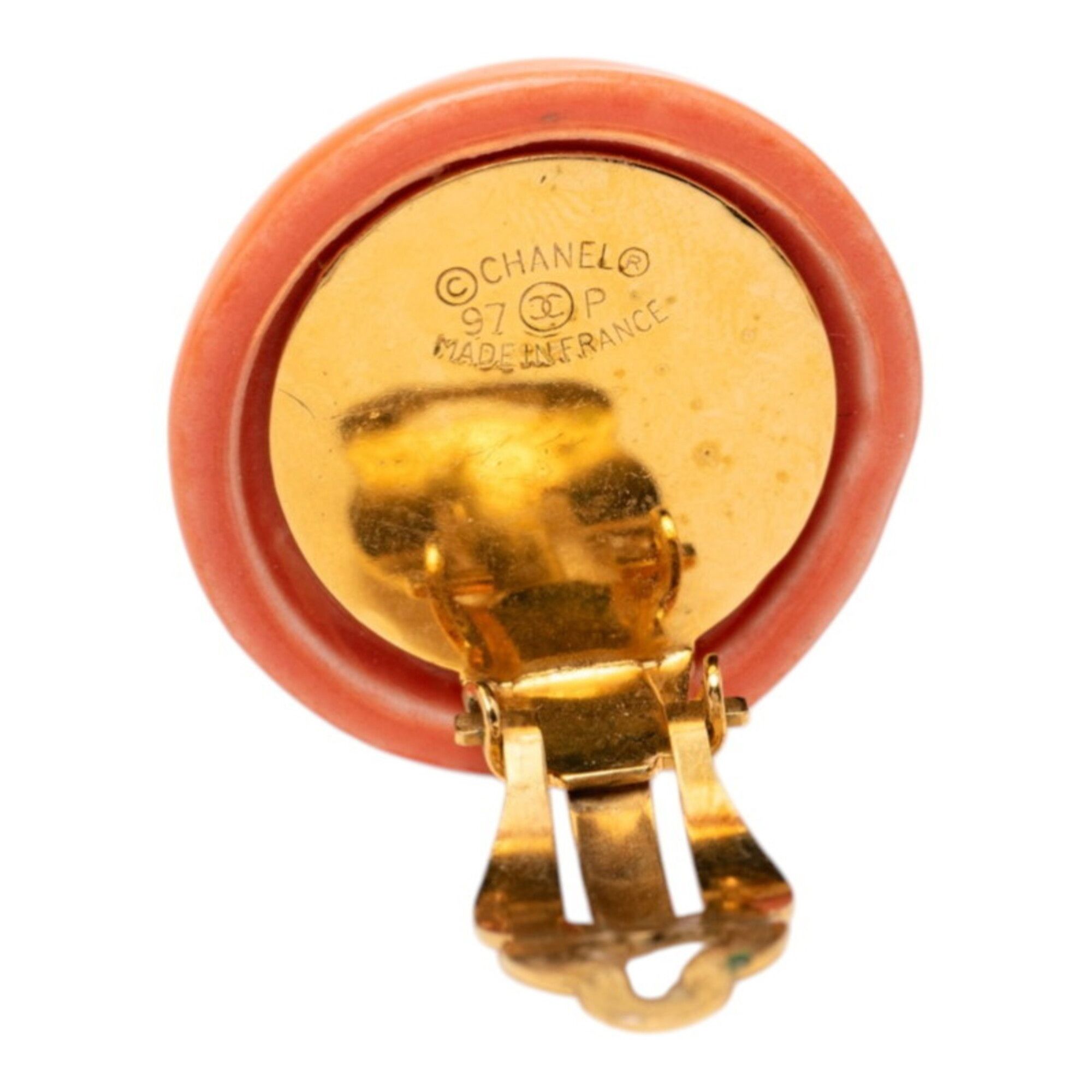 Chanel Chanel Logo Round Earrings, Gold and Orange Plated, Women's CHANEL Size ONE SIZE - 3 Thumbnail