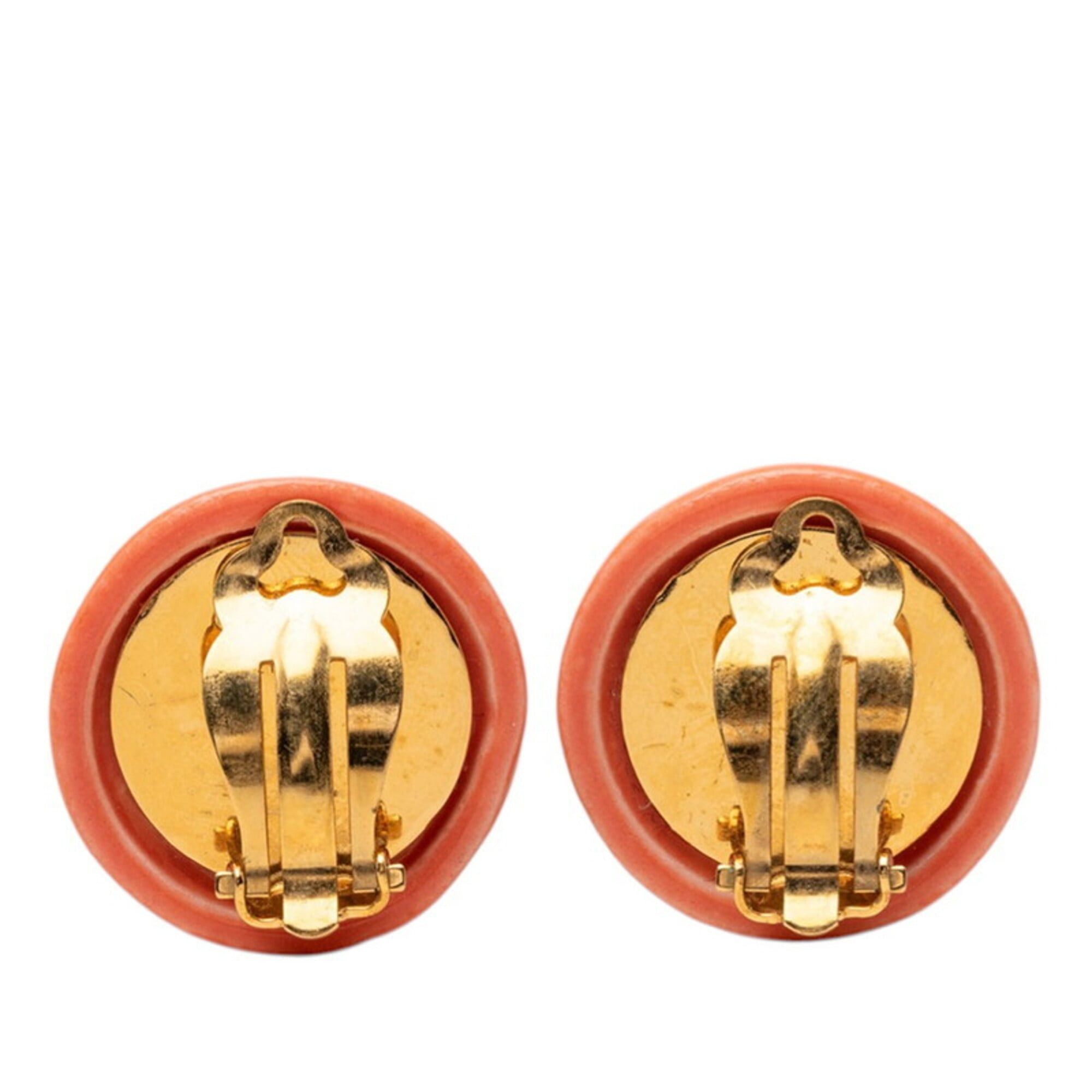 Chanel Chanel Logo Round Earrings, Gold and Orange Plated, Women's CHANEL Size ONE SIZE - 2 Thumbnail
